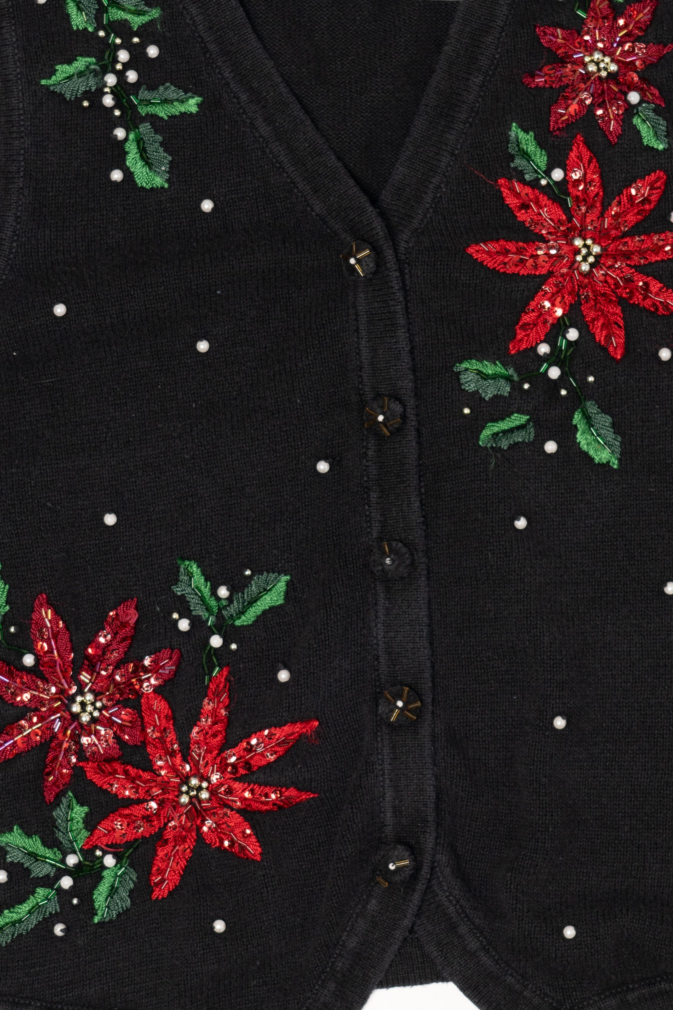 Vintage Black Ohi Poinsettias Ugly Christmas Vest (1990s)