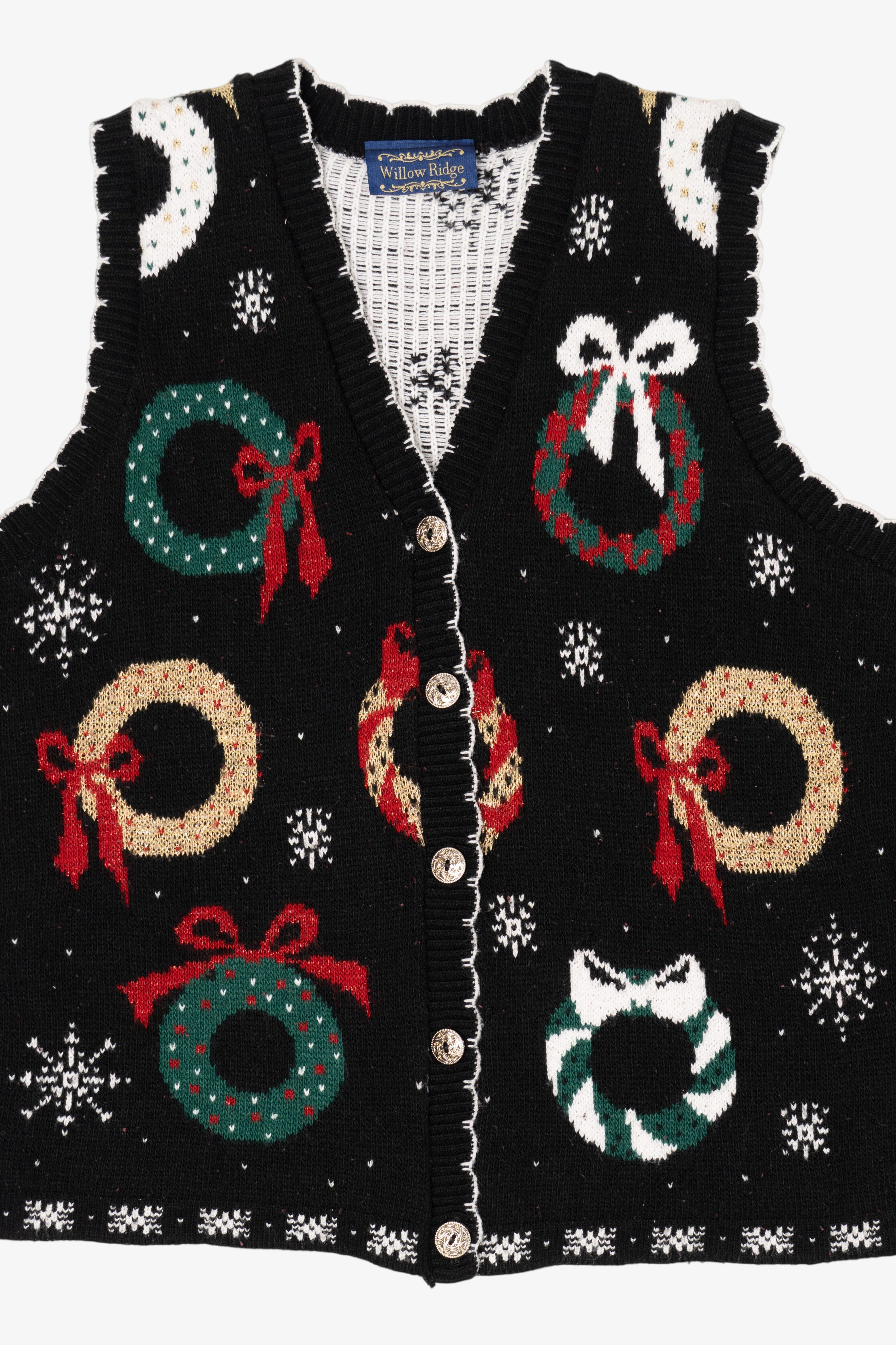 Vintage Black Willow Ridge Wreaths Ugly Christmas Vest (1990s)