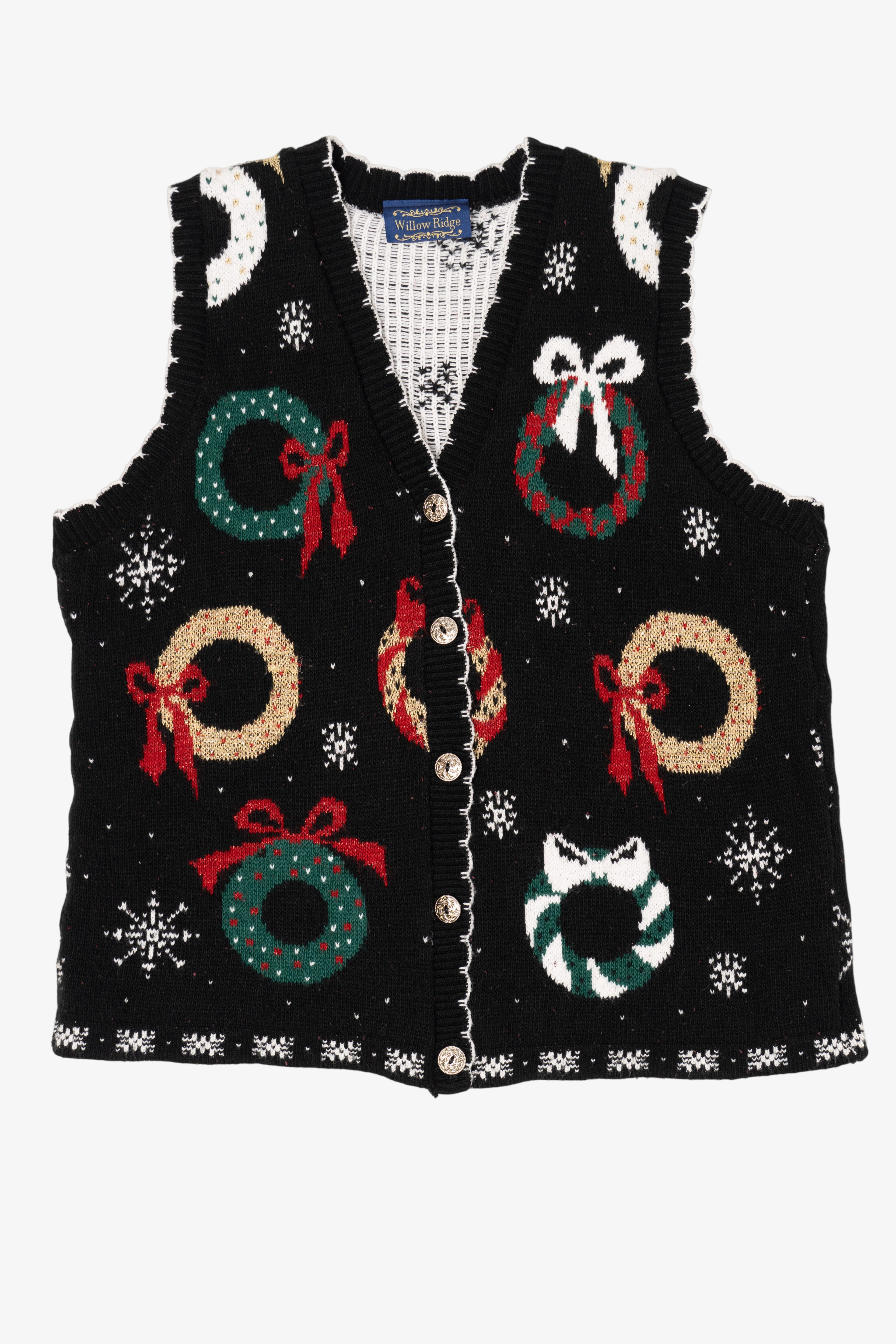 Vintage Black Willow Ridge Wreaths Ugly Christmas Vest (1990s)