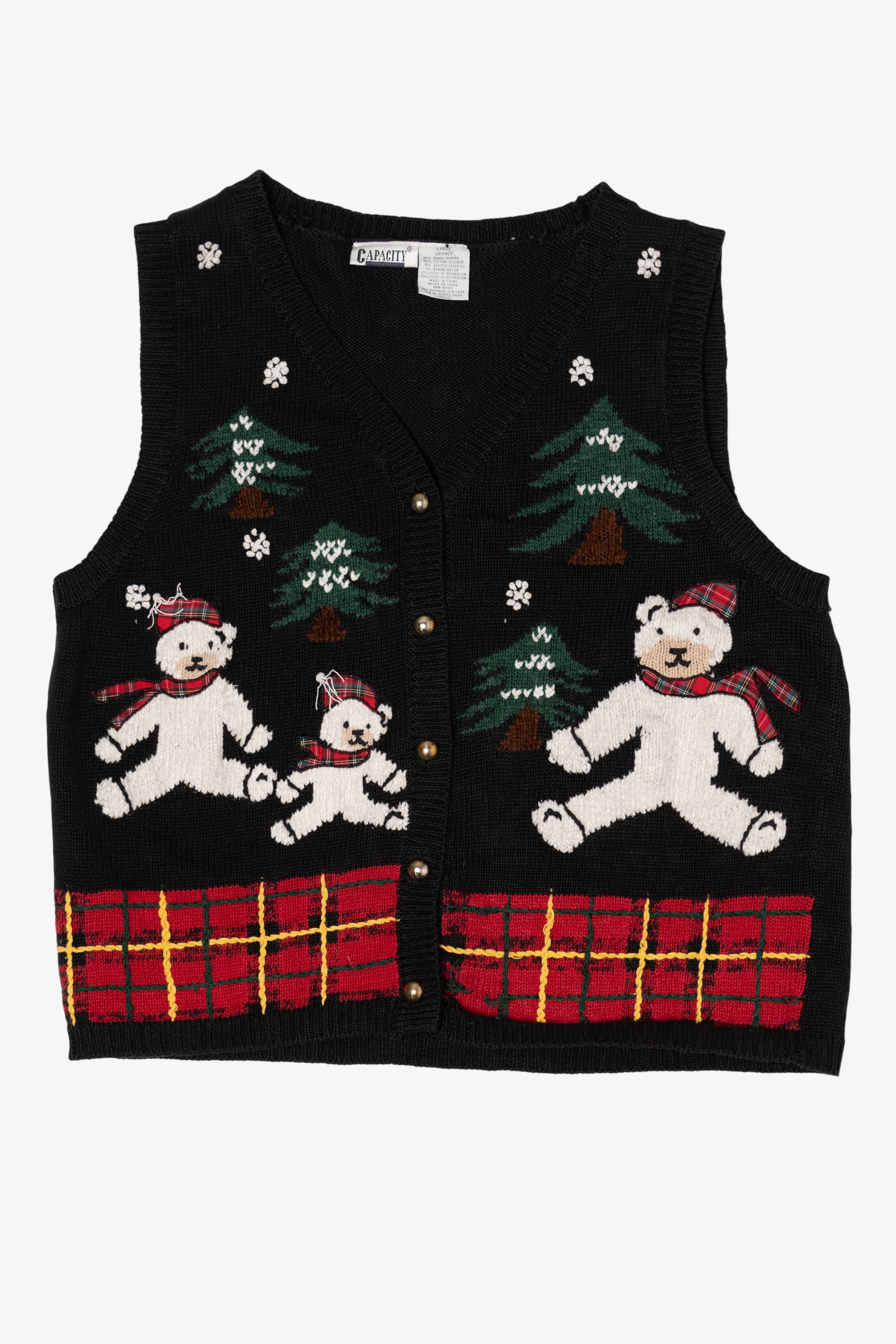 Vintage Black Capacity Bears Ugly Christmas Vest (1990s)