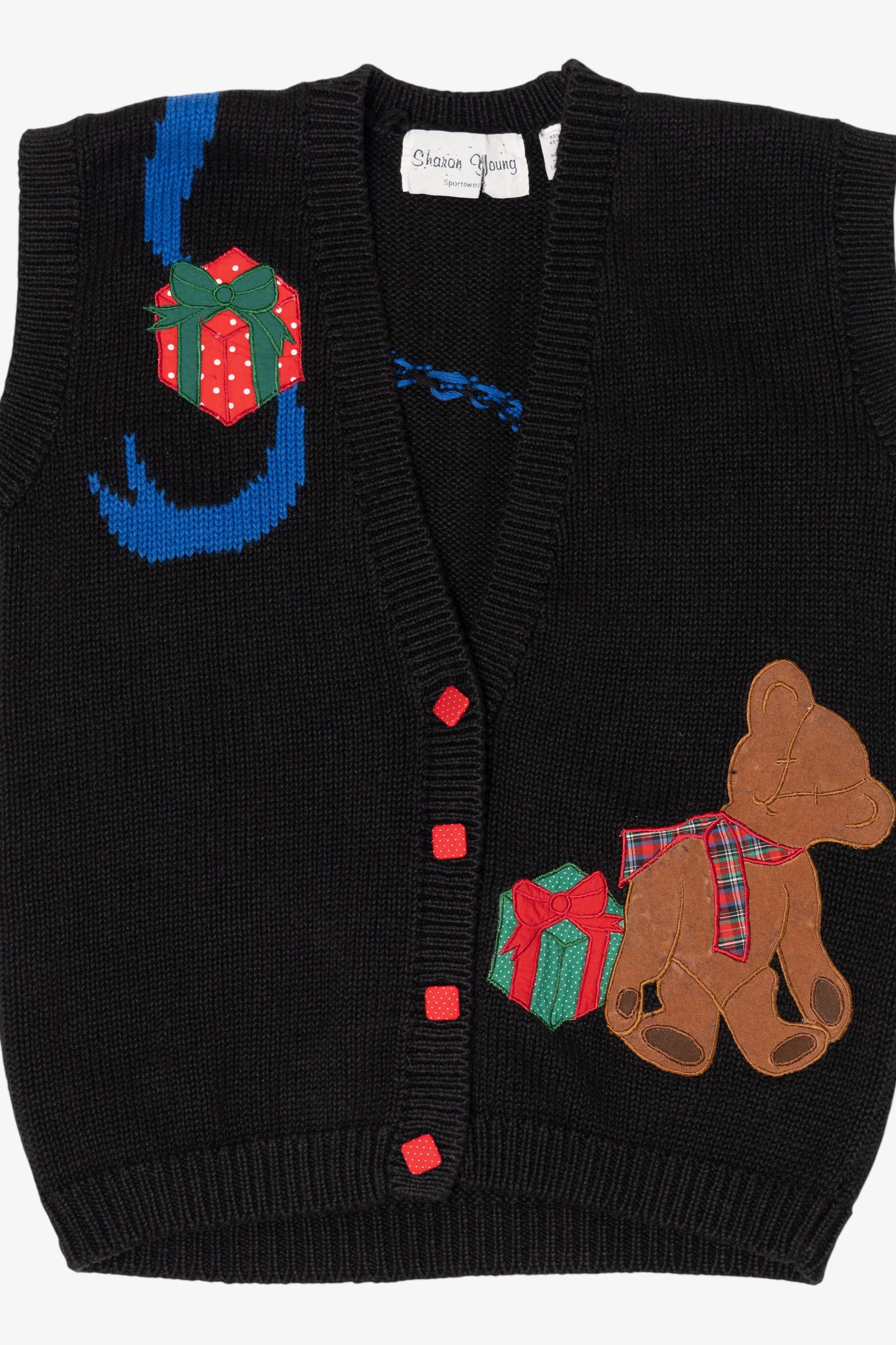 Vintage Black Sharon Young Bears Ugly Christmas Vest (1990s)