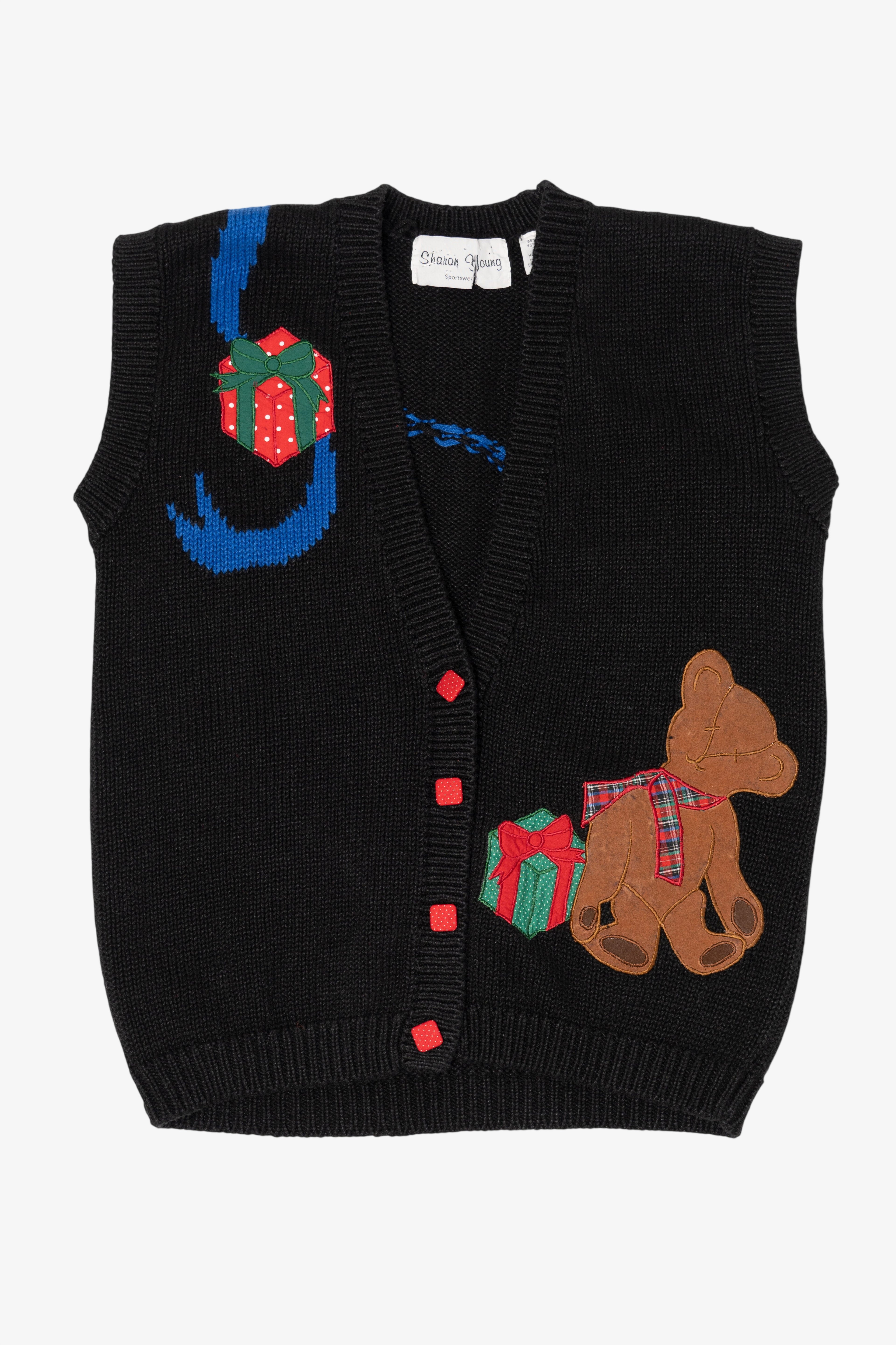 Vintage Black Sharon Young Bears Ugly Christmas Vest (1990s)