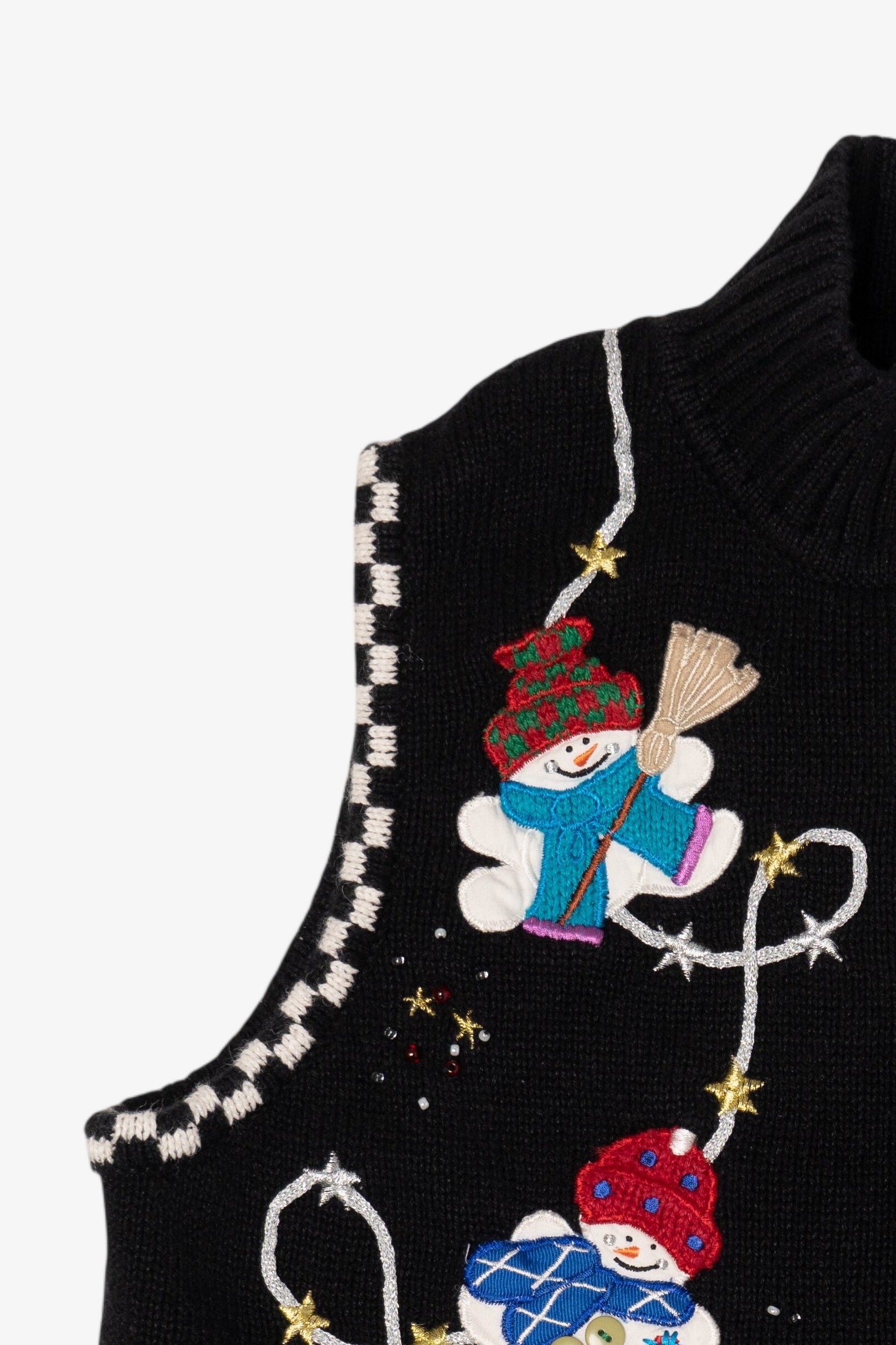 Vintage Black Segue Snowmen Ugly Christmas Vest (1990s)