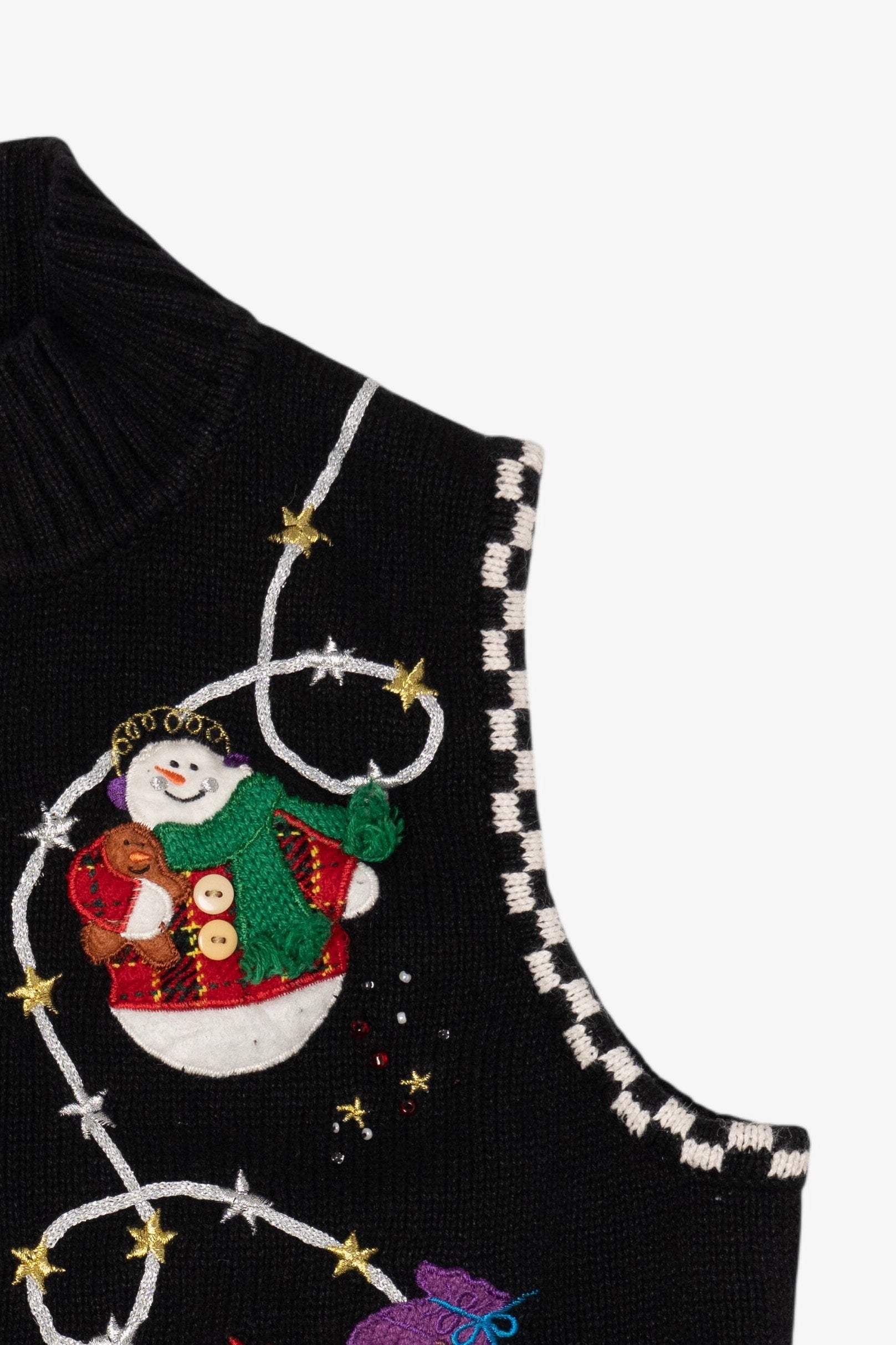 Vintage Black Segue Snowmen Ugly Christmas Vest (1990s)