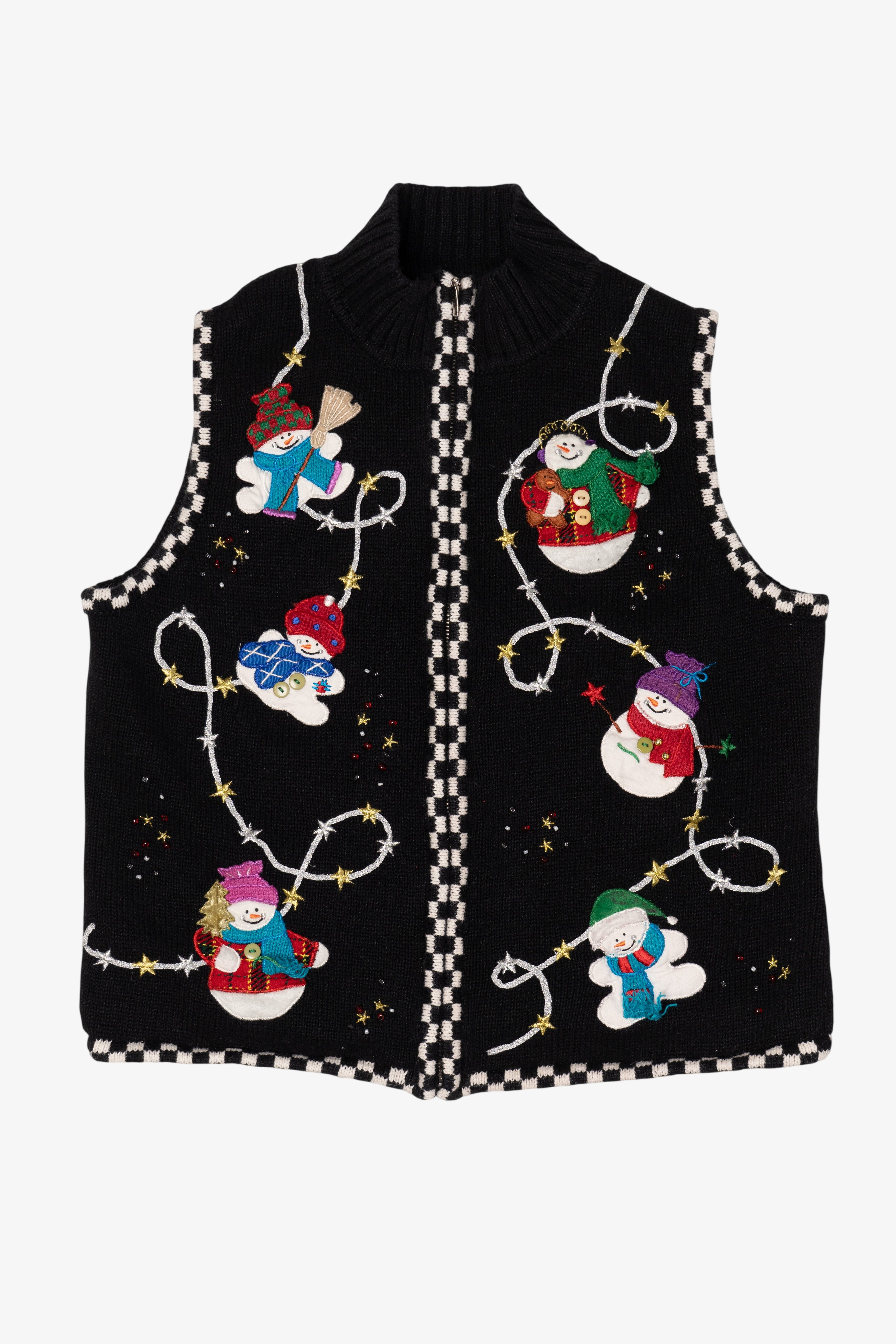 Vintage Black Segue Snowmen Ugly Christmas Vest (1990s)