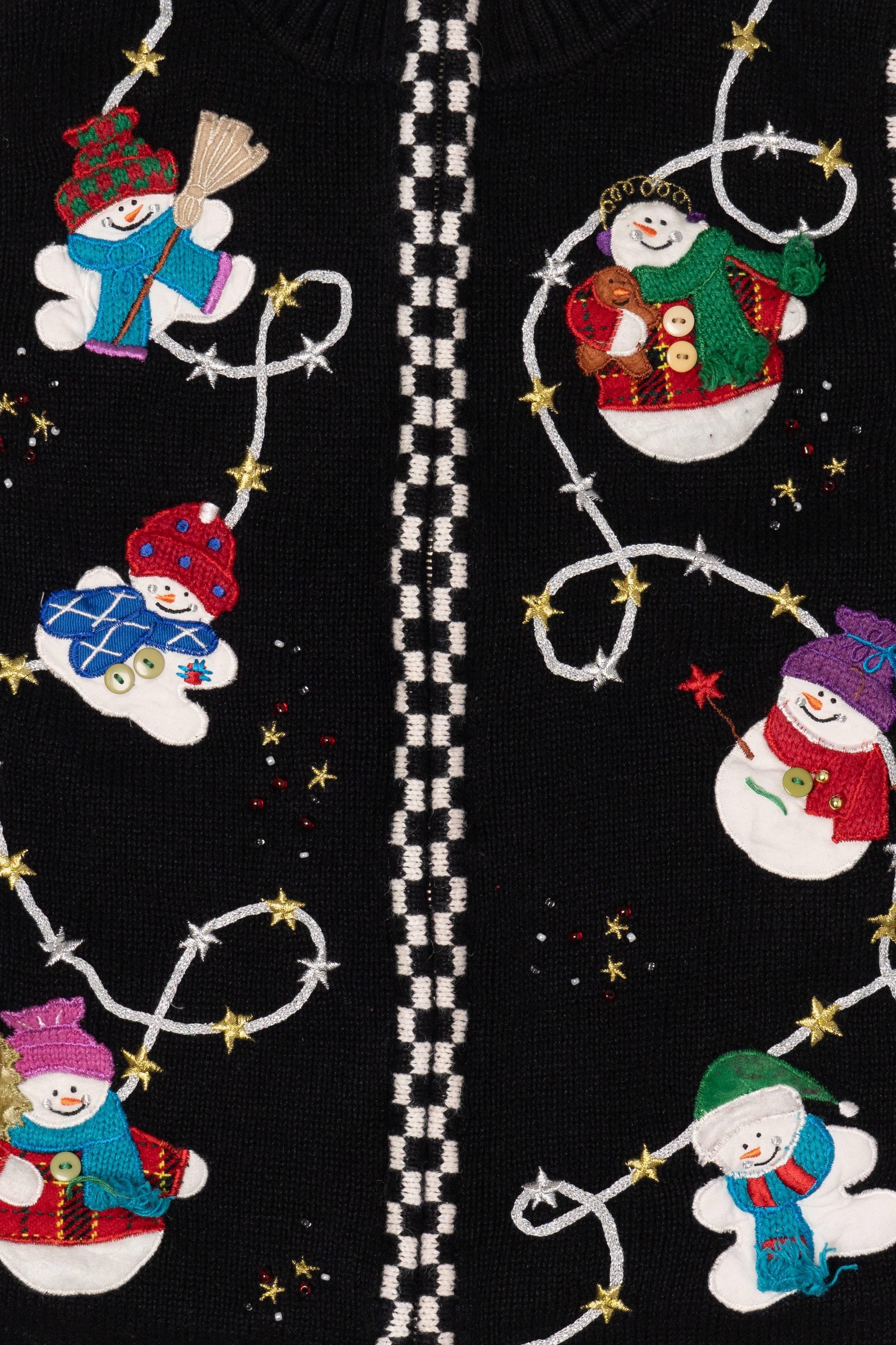 Vintage Black Segue Snowmen Ugly Christmas Vest (1990s)