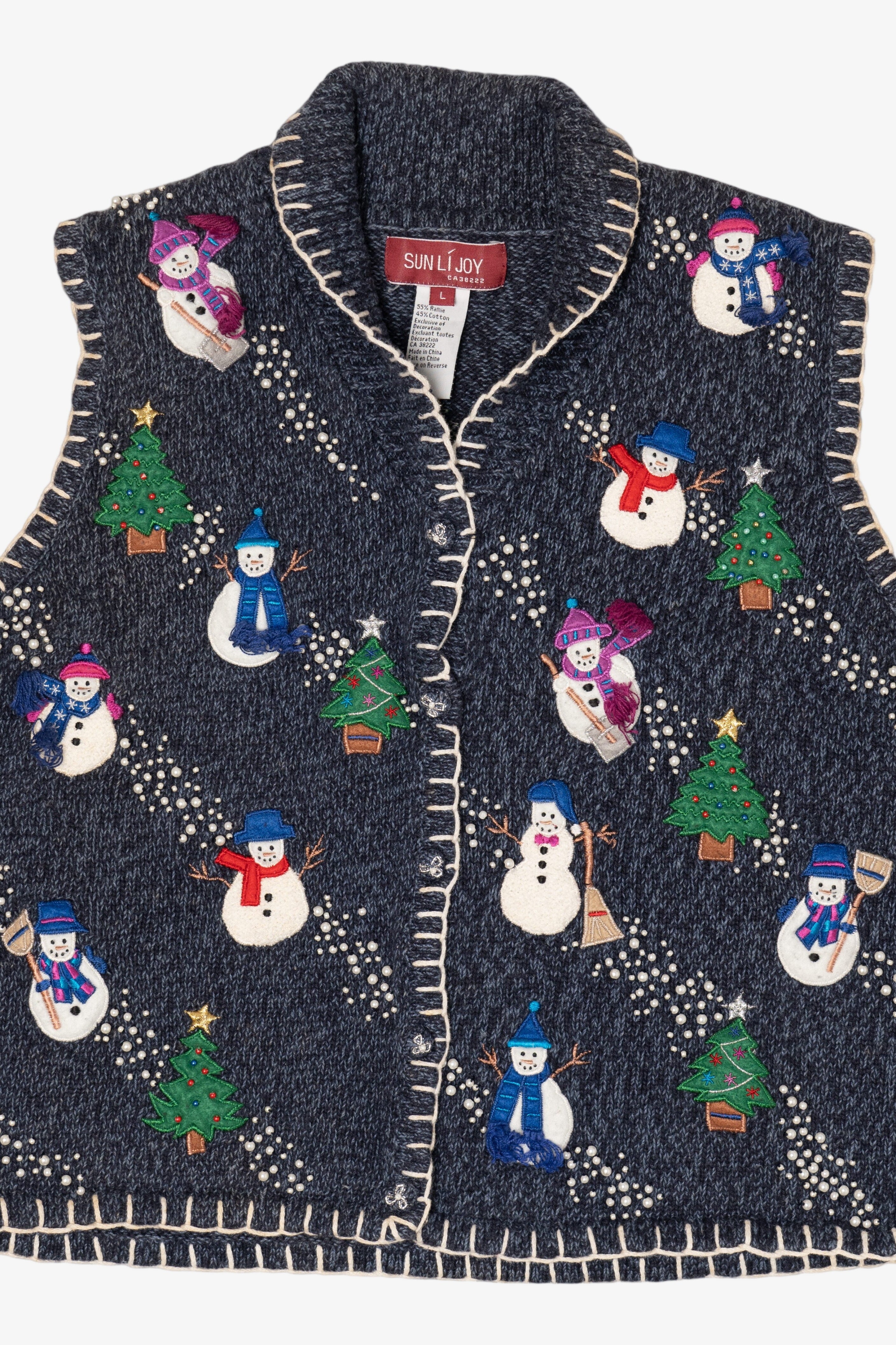 Vintage Blue Sun Li Joy Snowmen Ugly Christmas Vest (1990s)