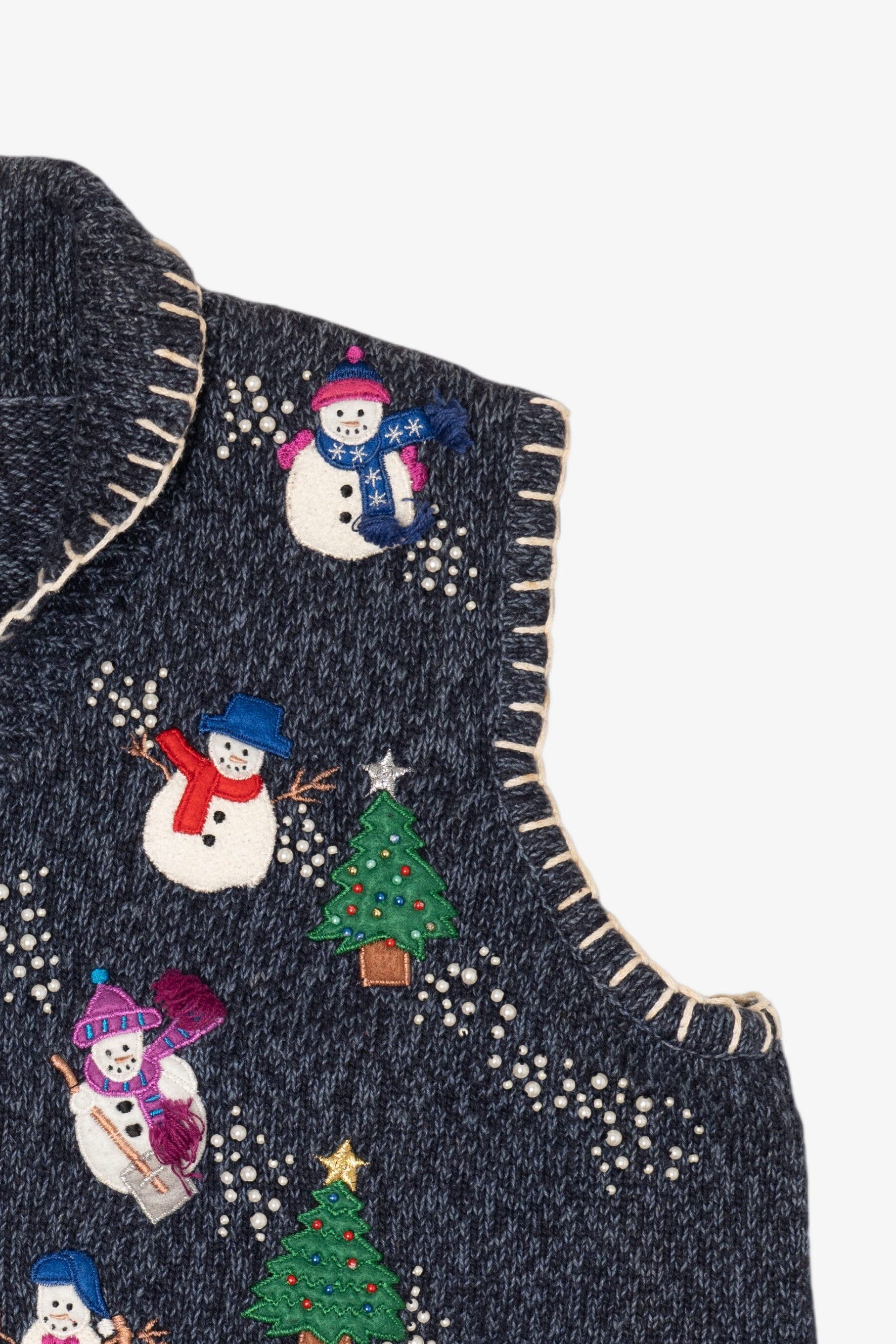 Vintage Blue Sun Li Joy Snowmen Ugly Christmas Vest (1990s)