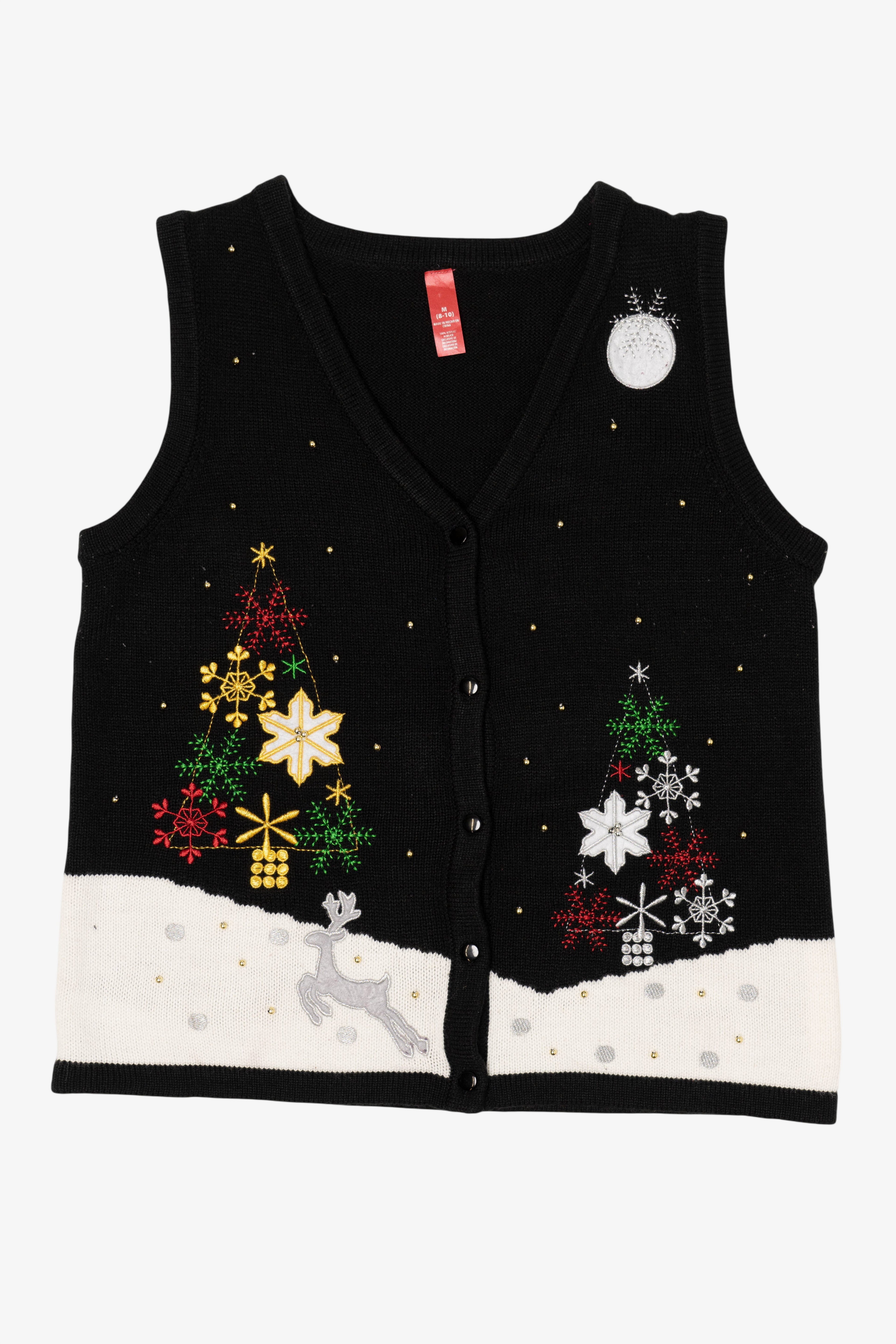 Vintage Black Reindeer Ugly Christmas Vest (2000s)