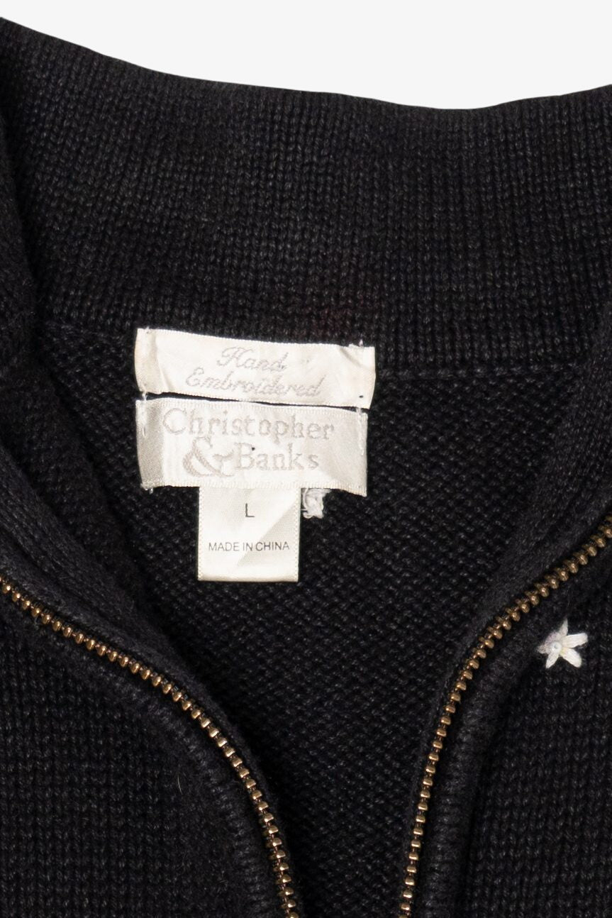 Vintage Hand Embroidered Black Christopher & Banks Ugly Christmas Vest (1990s)