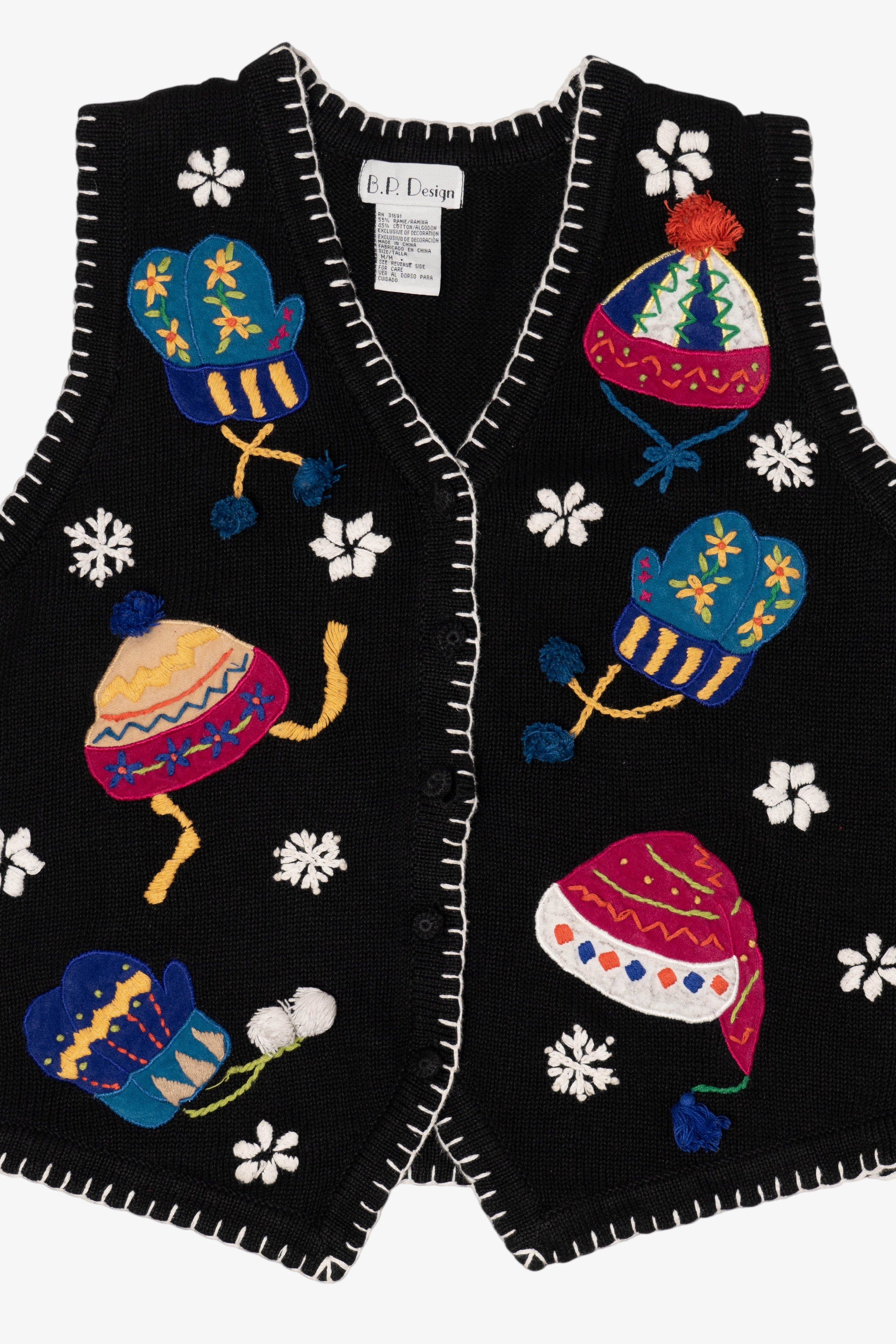 Vintage Black B.P Design Winter Clothes Ugly Christmas Vest (1990s)