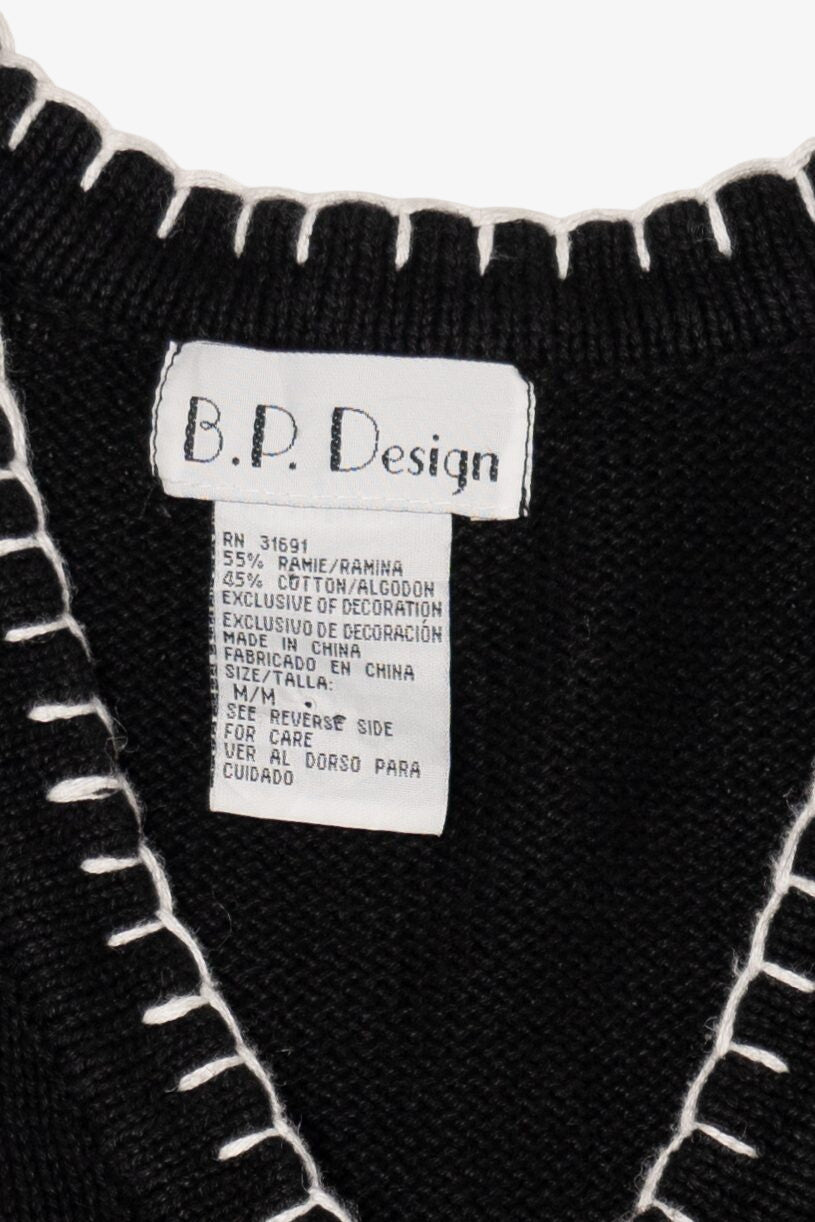 Vintage Black B.P Design Winter Clothes Ugly Christmas Vest (1990s)