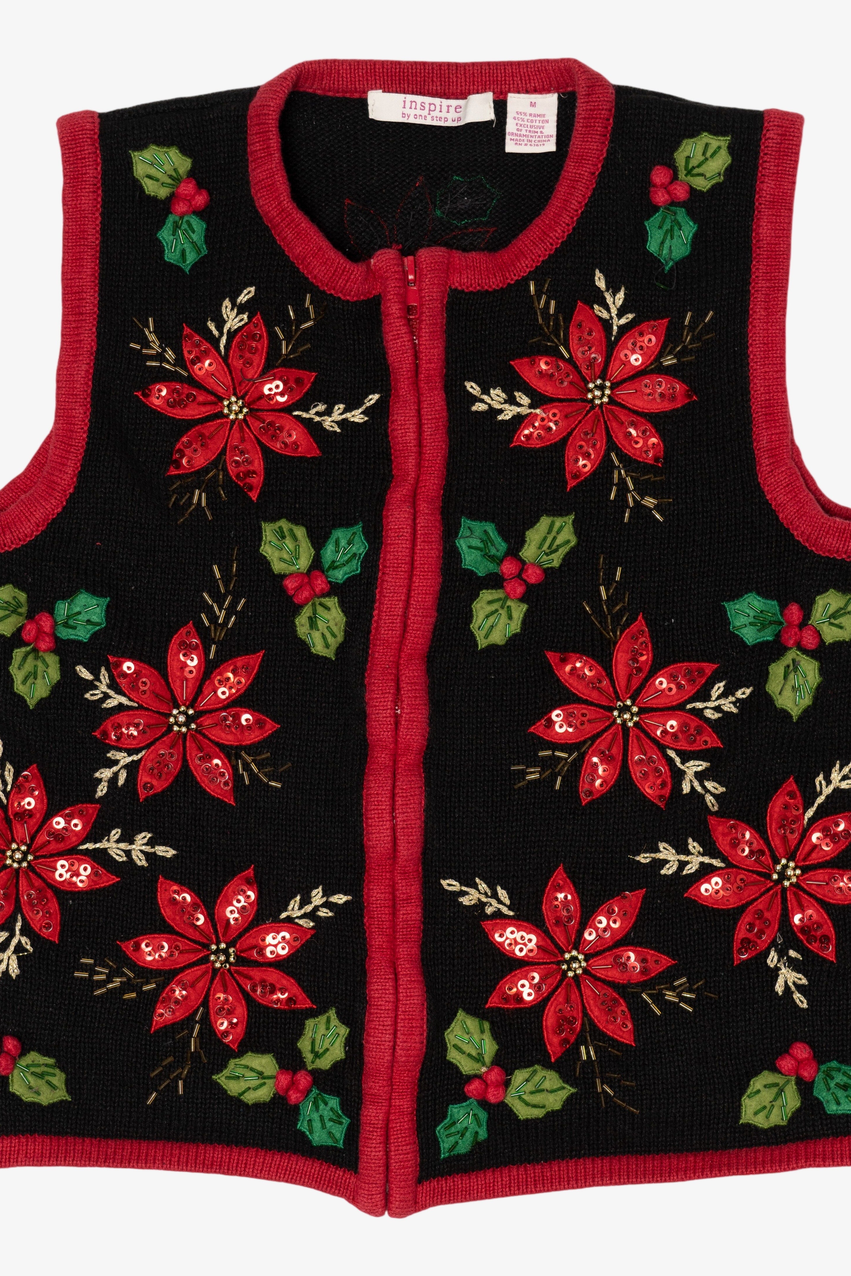 Vintage Black Inspire Poinsettias Ugly Christmas Vest (1990s)