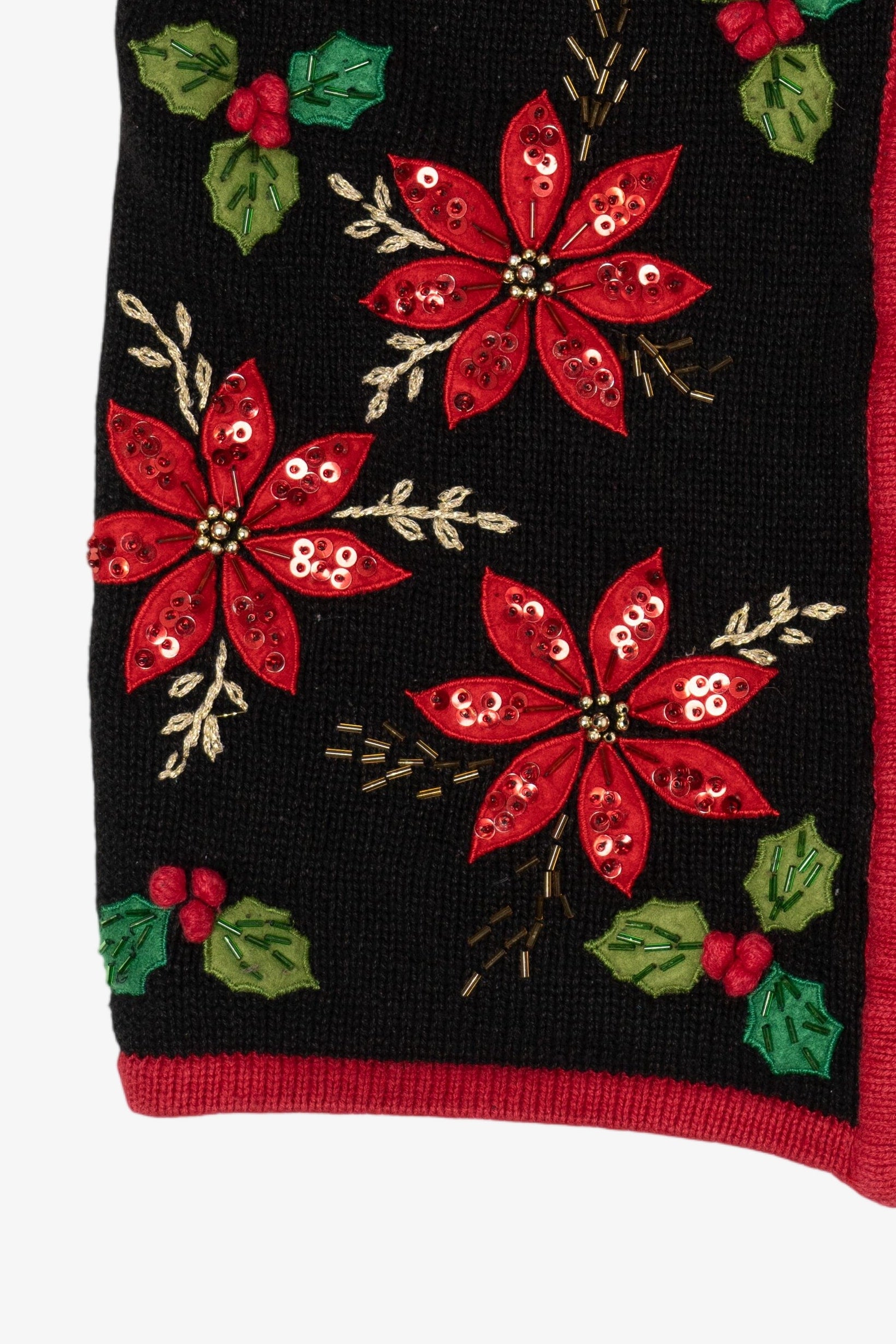 Vintage Black Inspire Poinsettias Ugly Christmas Vest (1990s)