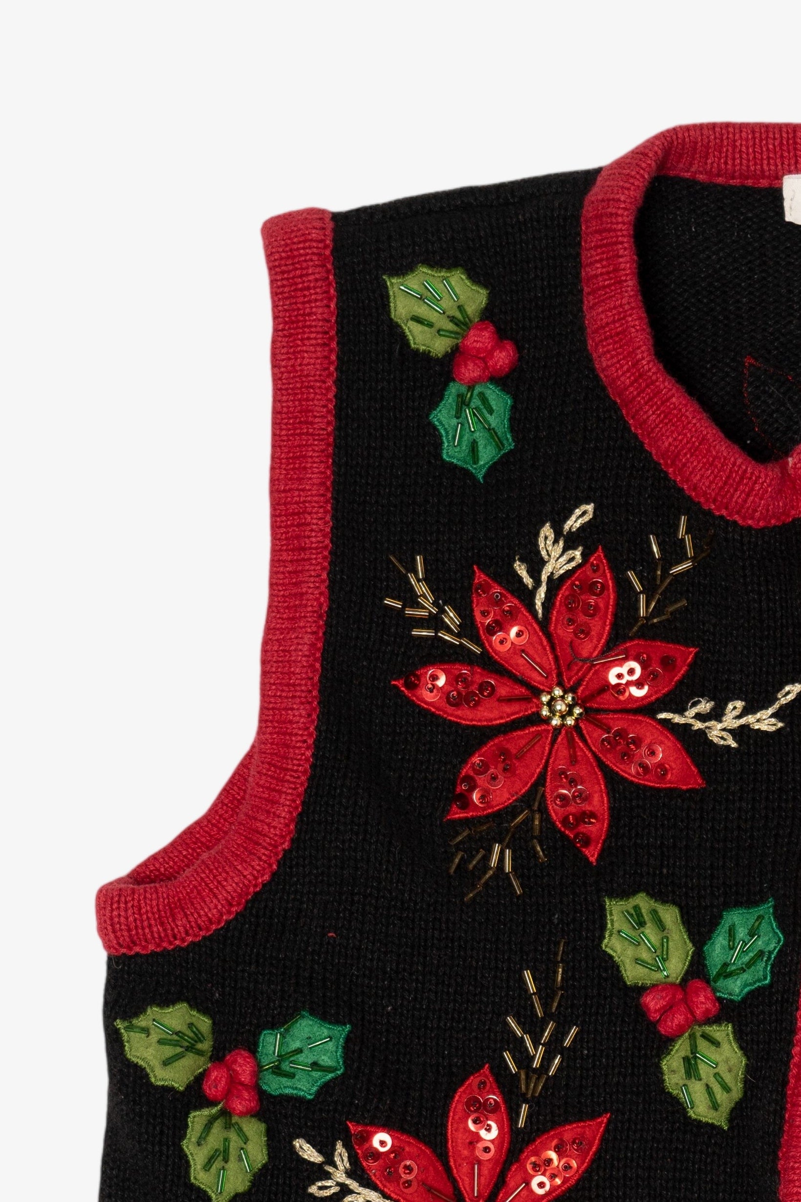 Vintage Black Inspire Poinsettias Ugly Christmas Vest (1990s)