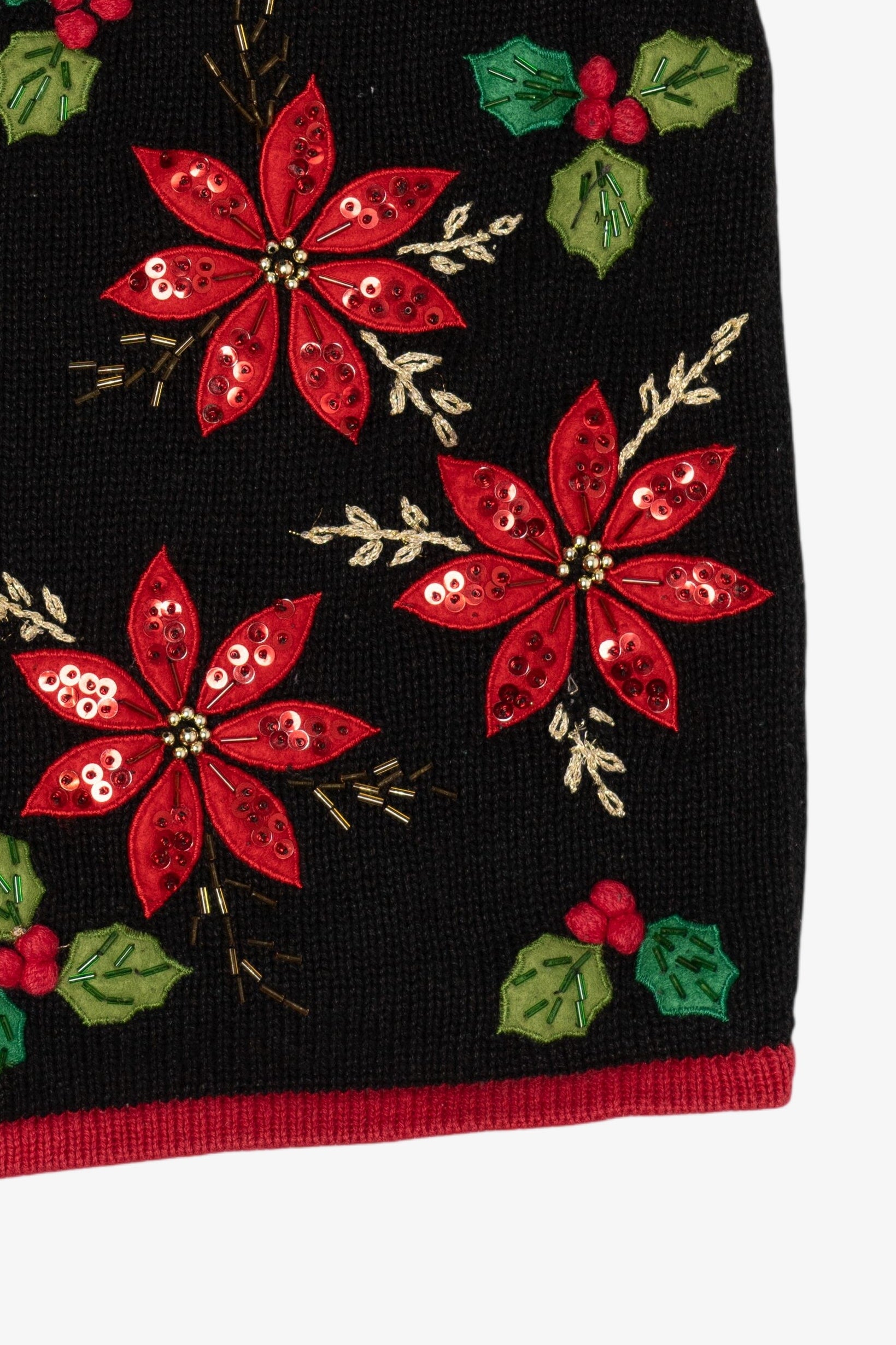 Vintage Black Inspire Poinsettias Ugly Christmas Vest (1990s)
