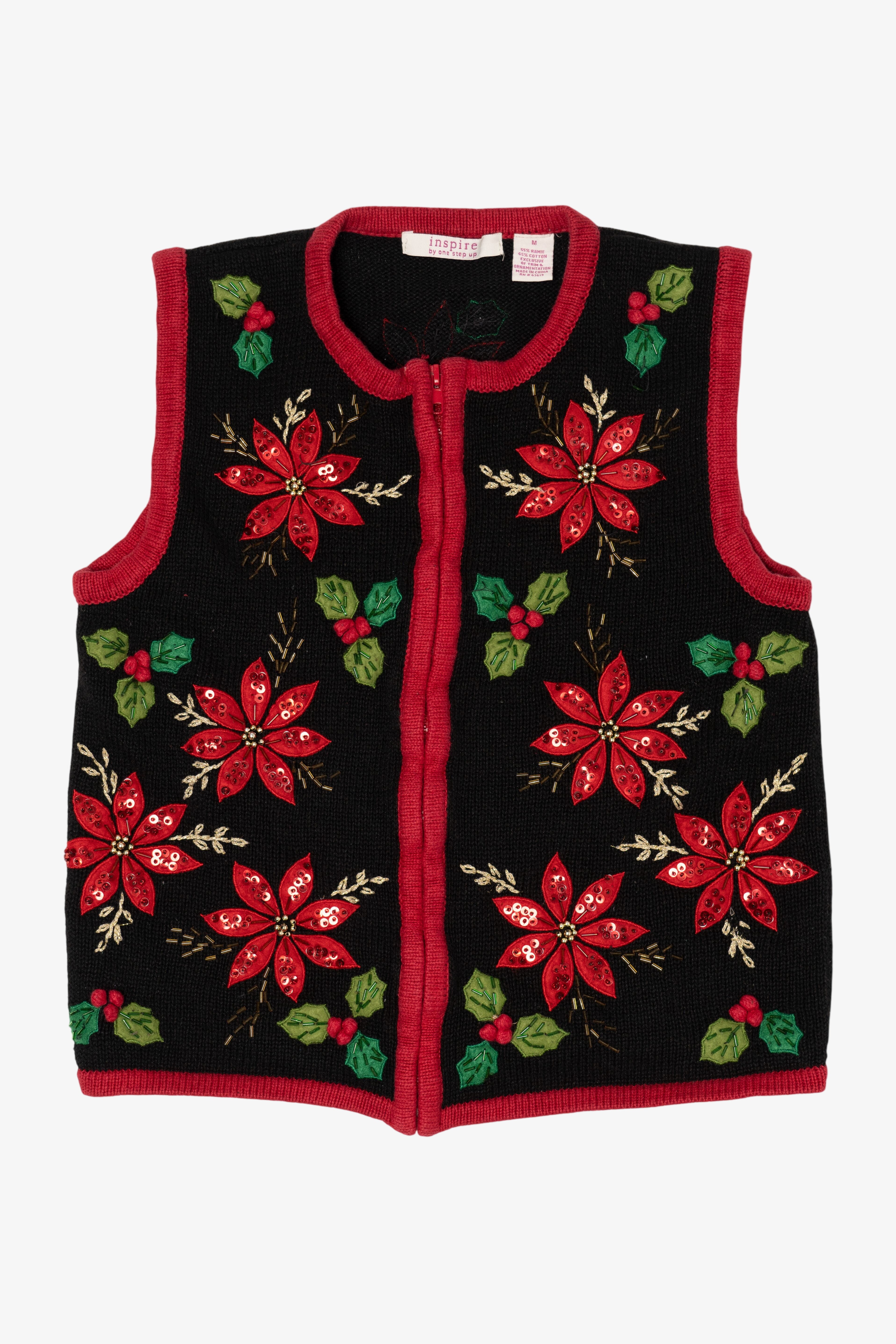 Vintage Black Inspire Poinsettias Ugly Christmas Vest (1990s)
