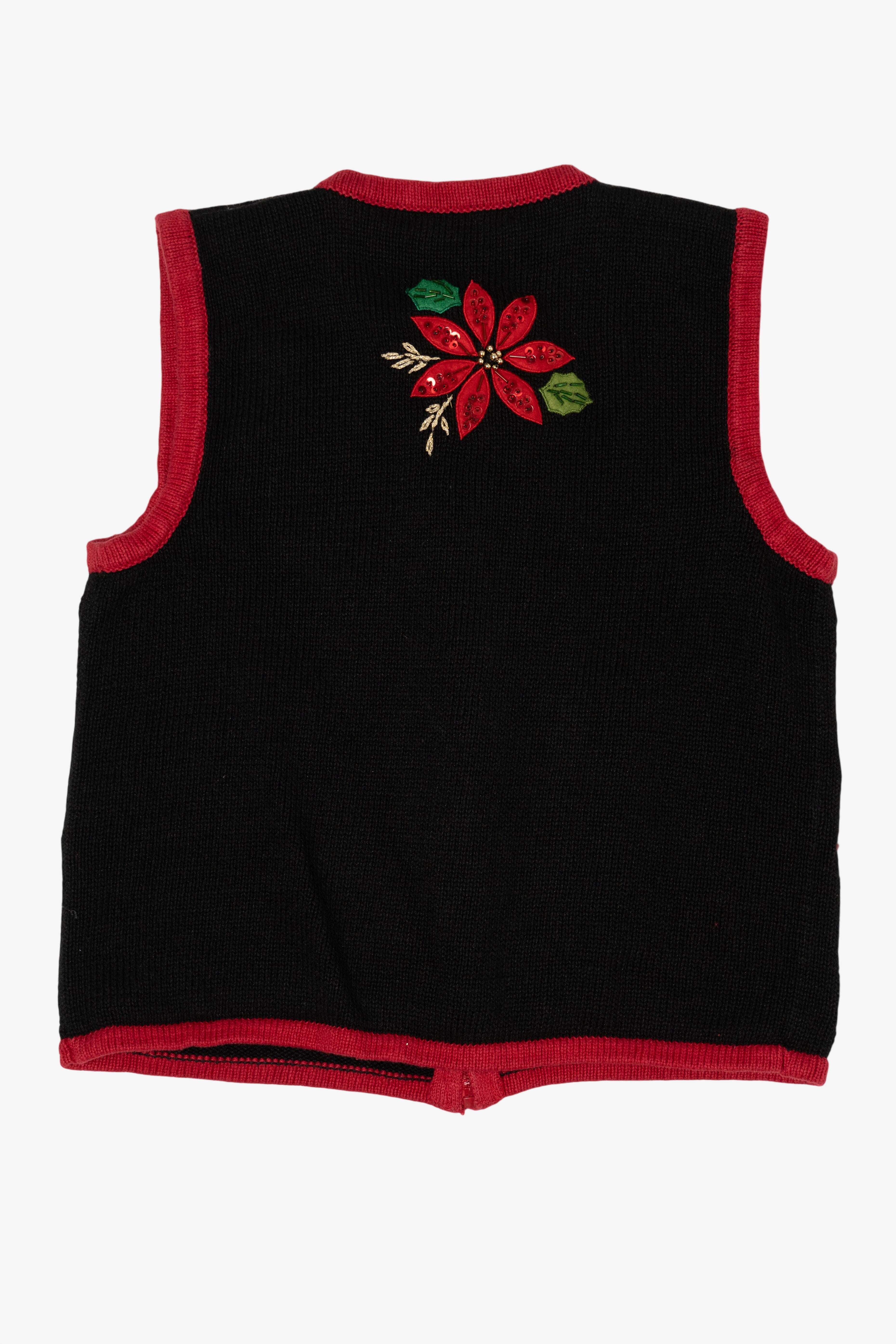 Vintage Black Inspire Poinsettias Ugly Christmas Vest (1990s)