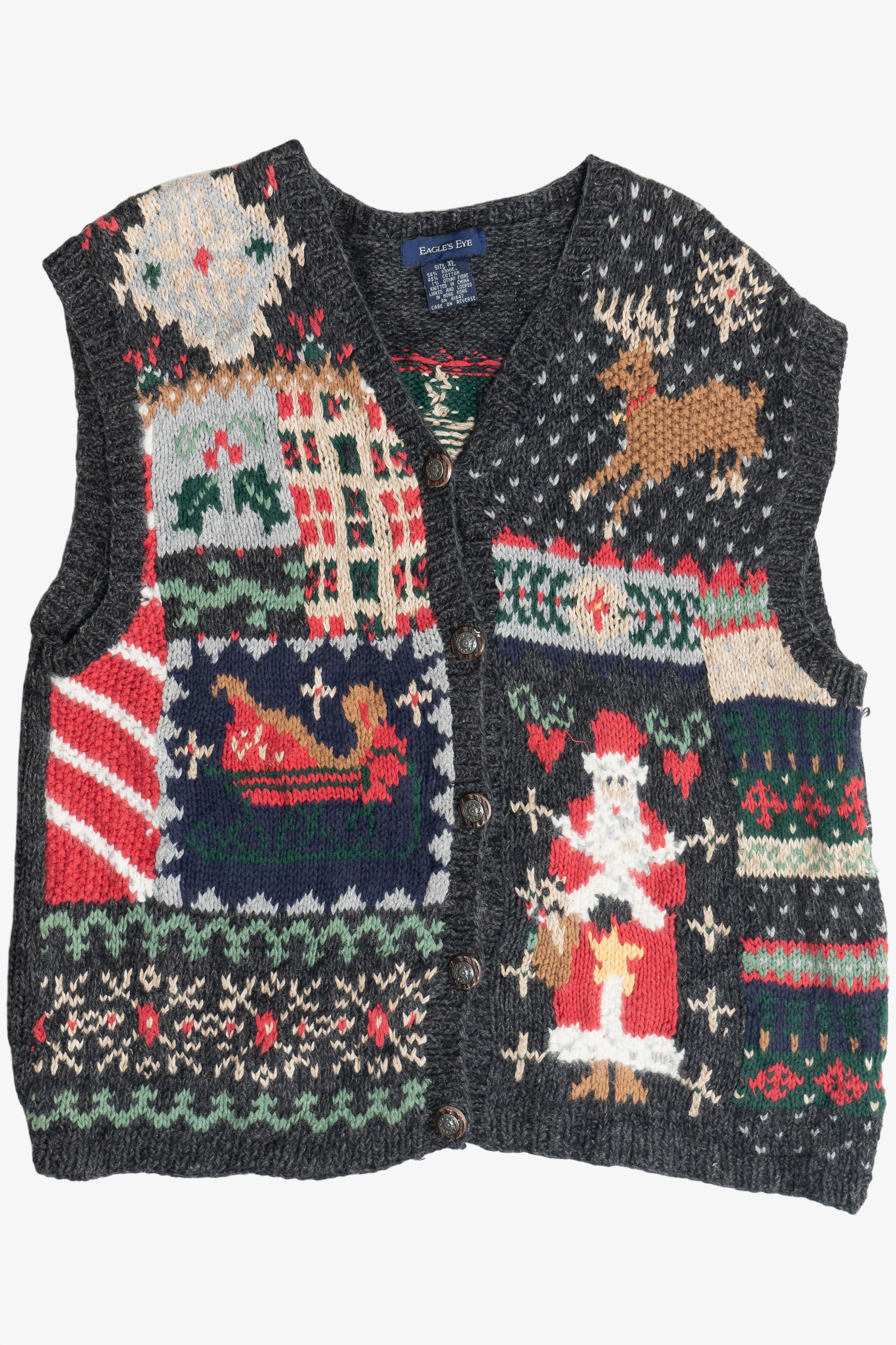 Vintage Eagle's Eye Santa & His Sleigh Ugly Christmas Vest (1990s)