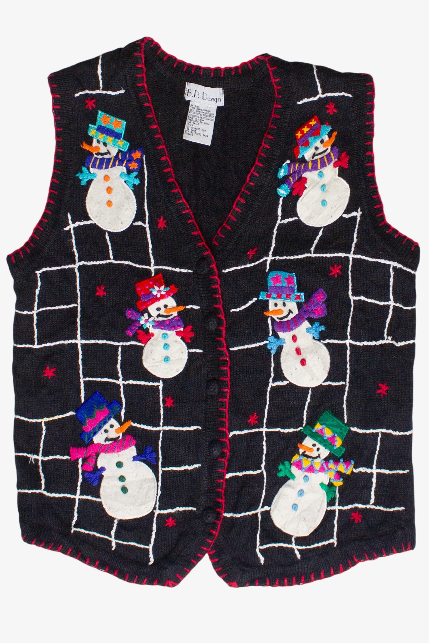 Vintage Embroidered Snowmen Ugly Christmas Vest (2000s)