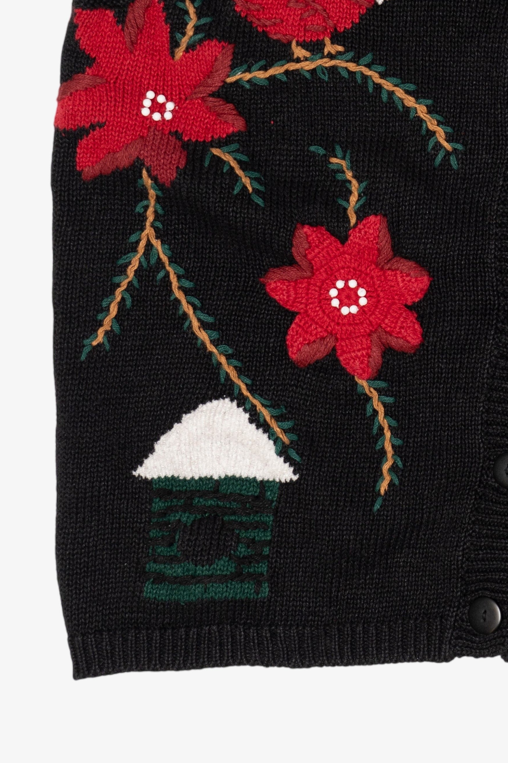 Vintage Black Capacity Cardinals And Poinsettias Ugly Christmas Vest (1990s)