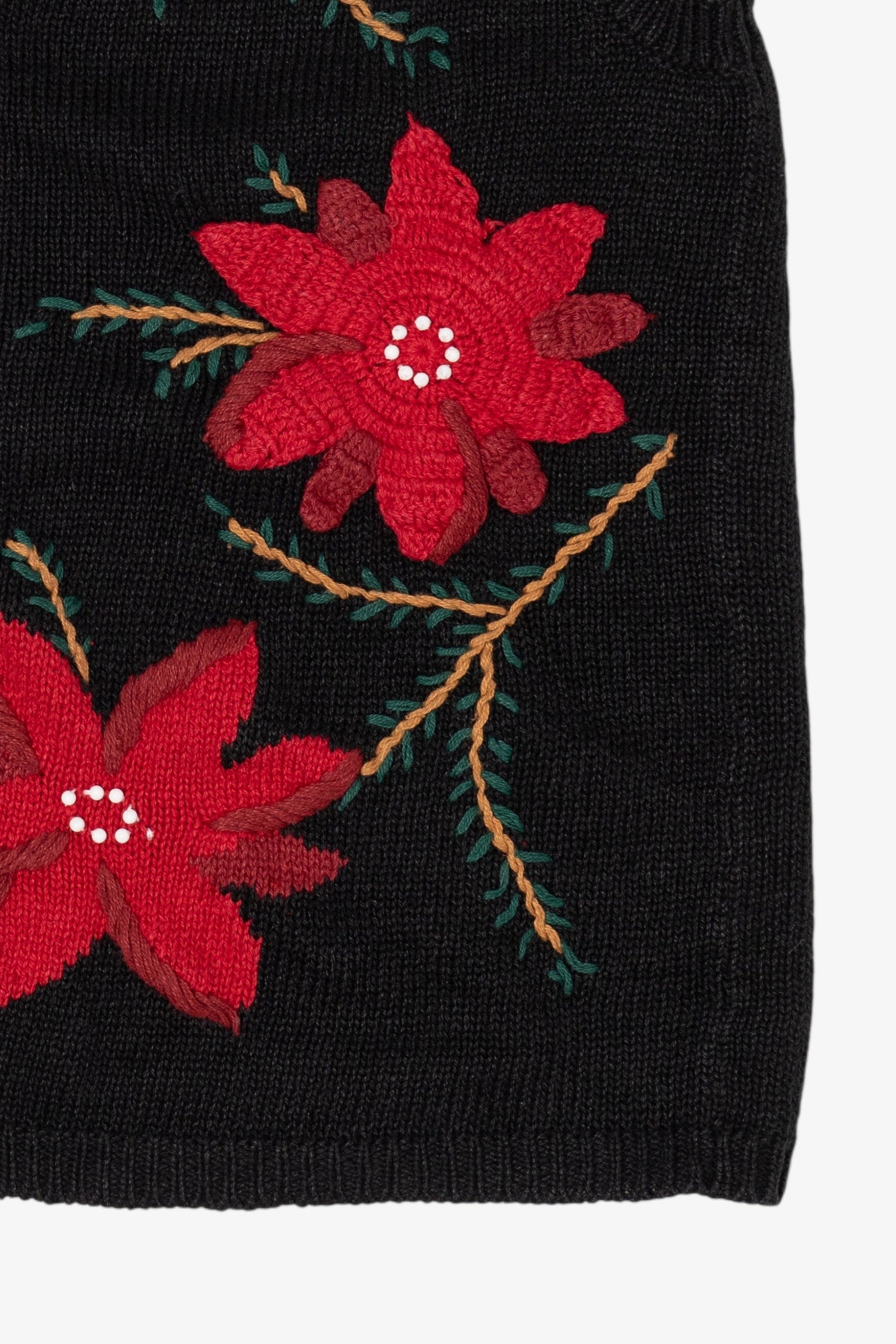 Vintage Black Capacity Cardinals And Poinsettias Ugly Christmas Vest (1990s)
