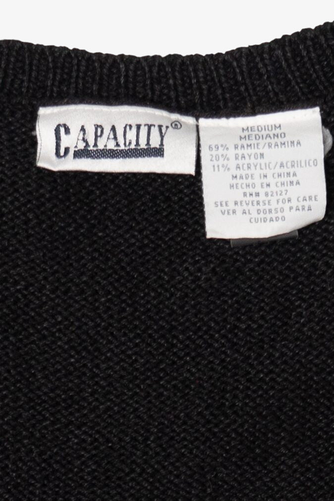 Vintage Black Capacity Cardinals And Poinsettias Ugly Christmas Vest (1990s)
