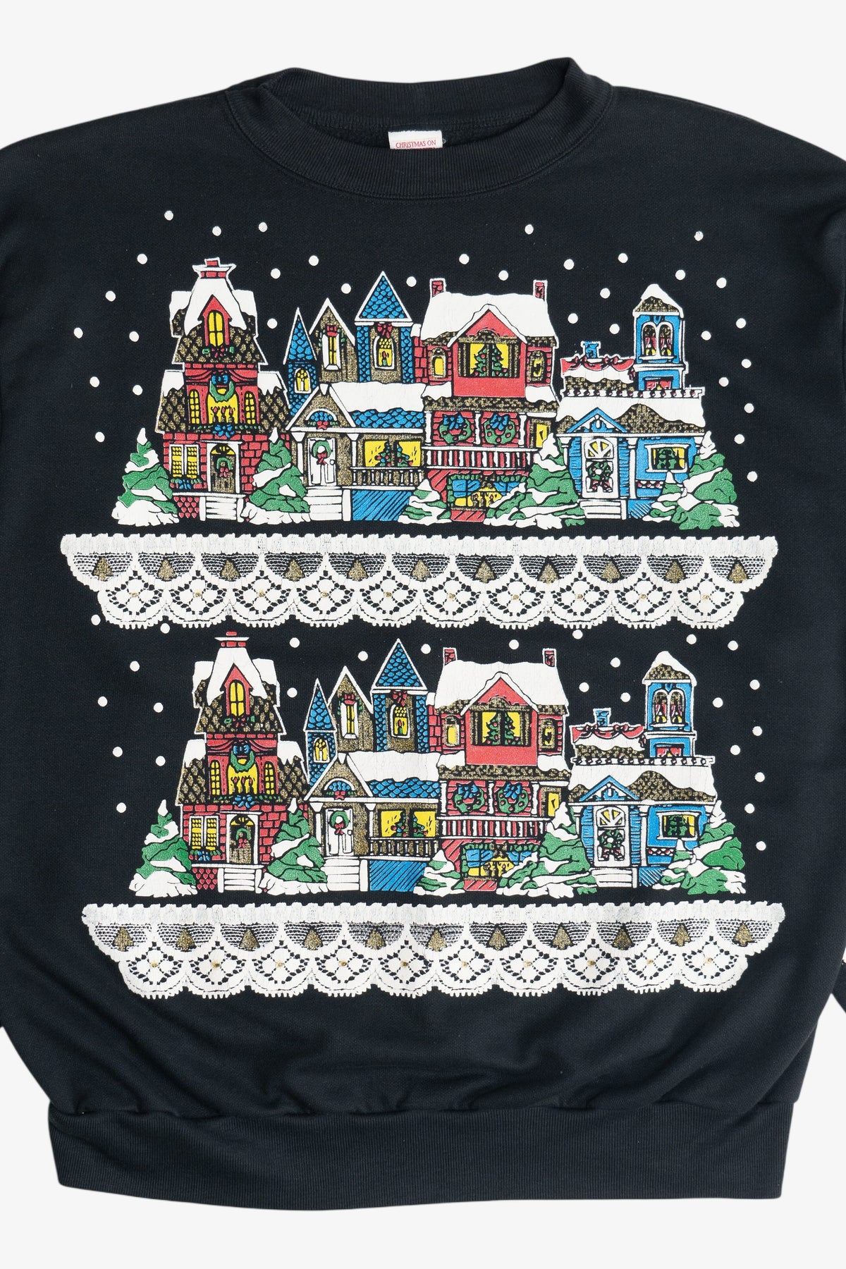 Vintage Snowy City Christmas On Main Street Ugly Christmas Sweatshirt (1980s)