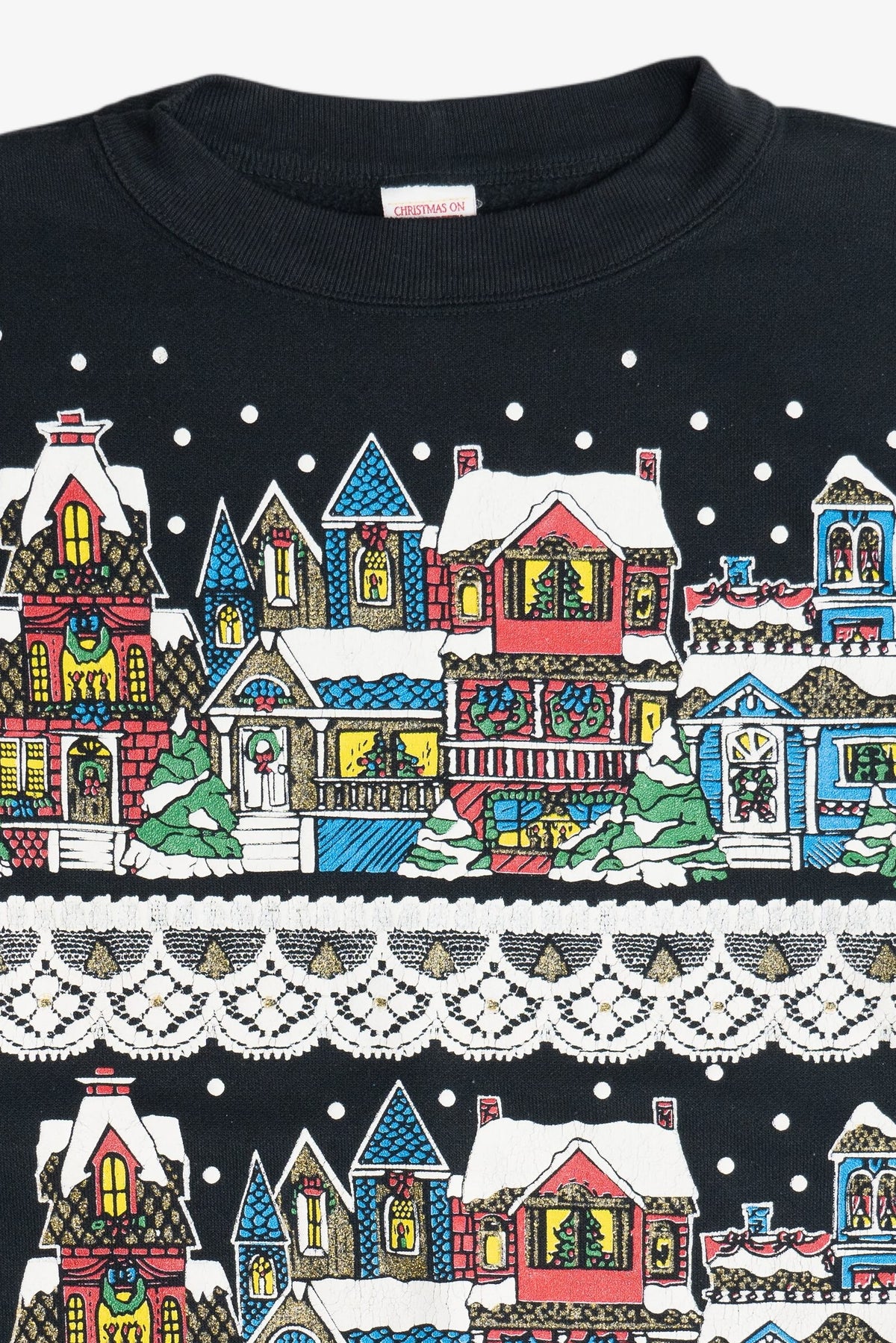 Vintage Snowy City Christmas On Main Street Ugly Christmas Sweatshirt (1980s)
