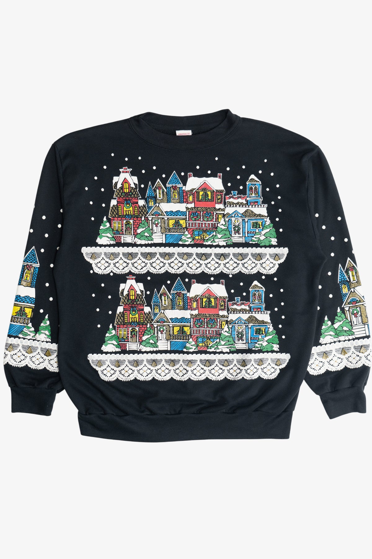 Vintage Snowy City Christmas On Main Street Ugly Christmas Sweatshirt (1980s)
