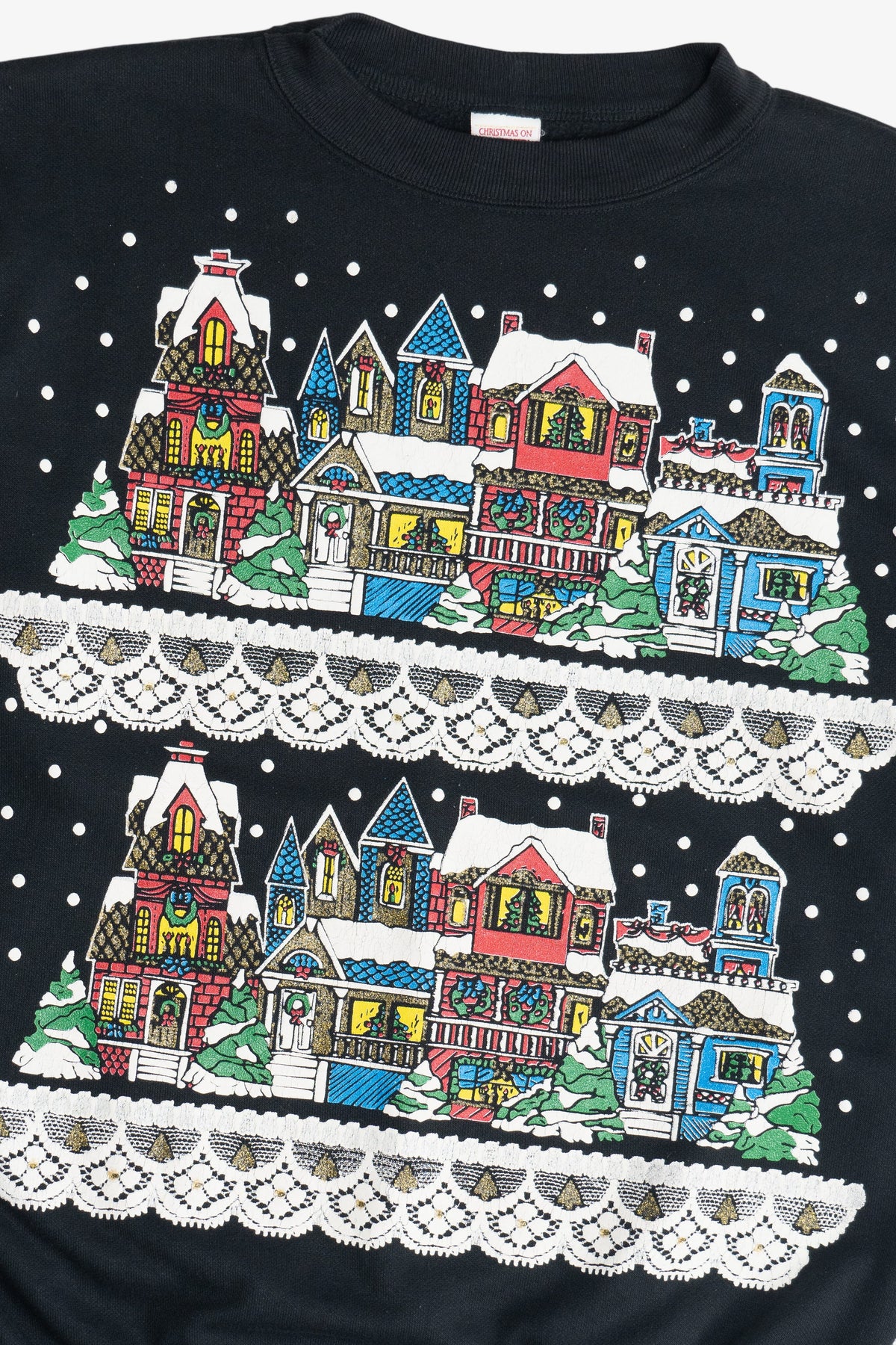 Vintage Snowy City Christmas On Main Street Ugly Christmas Sweatshirt (1980s)