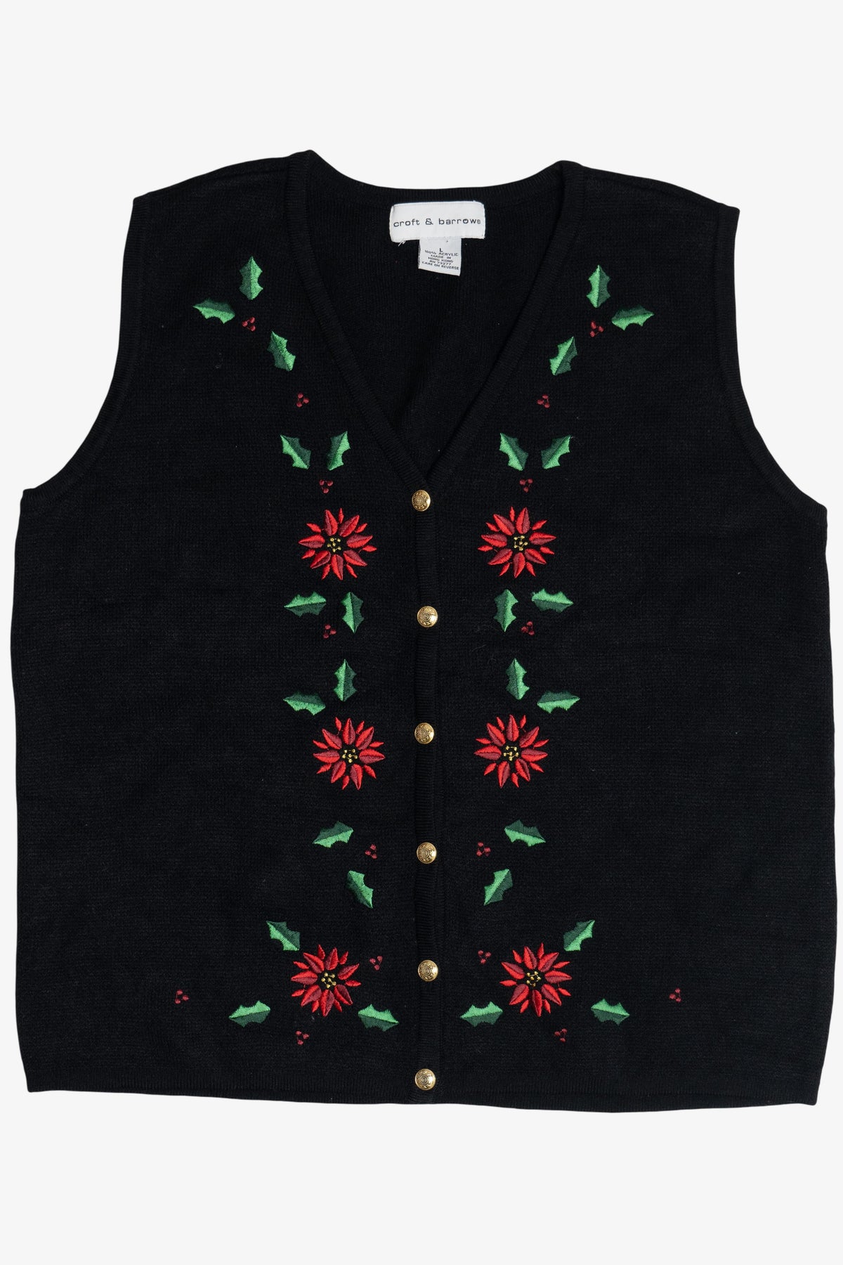 Vintage Embroidered Poinsettias Ugly Christmas Vest (1990s)