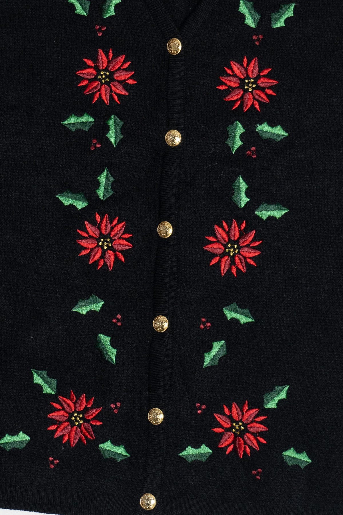Vintage Embroidered Poinsettias Ugly Christmas Vest (1990s)