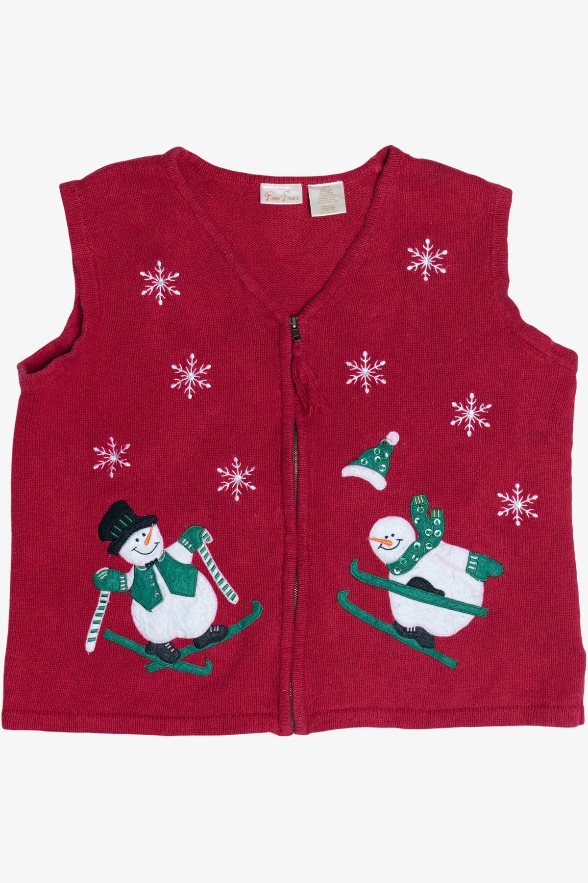 Vintage Bobbie Brooks Skiing Snowmen Ugly Christmas Vest (1990s)