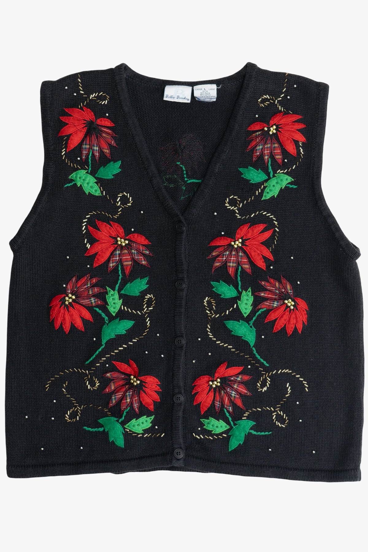 Vintage Bobbie Brooks Poinsettia Ugly Christmas Vest (1990s)