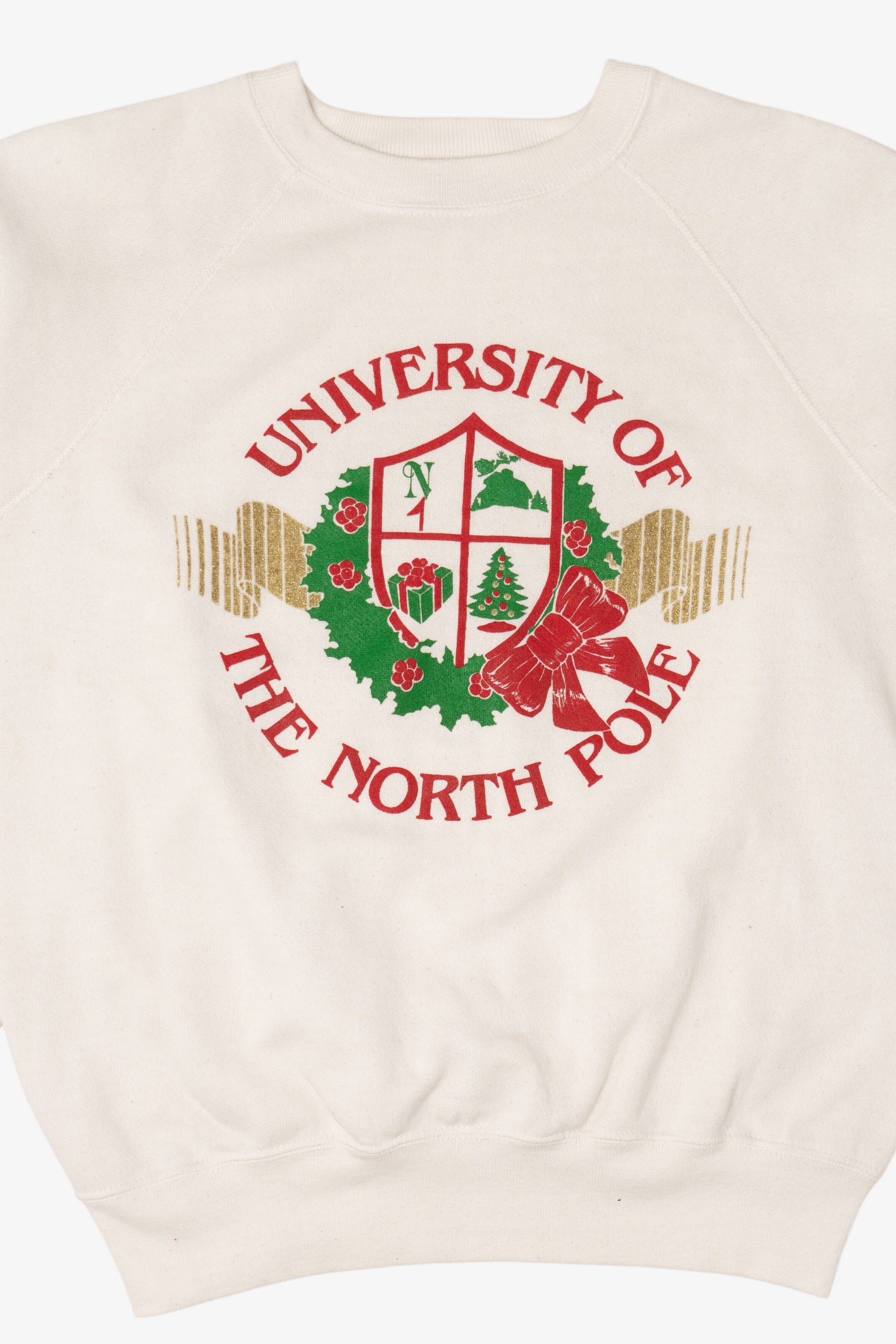Vintage "University Of The North Pole" Ugly Christmas Raglan Sweatshirt (1980s)