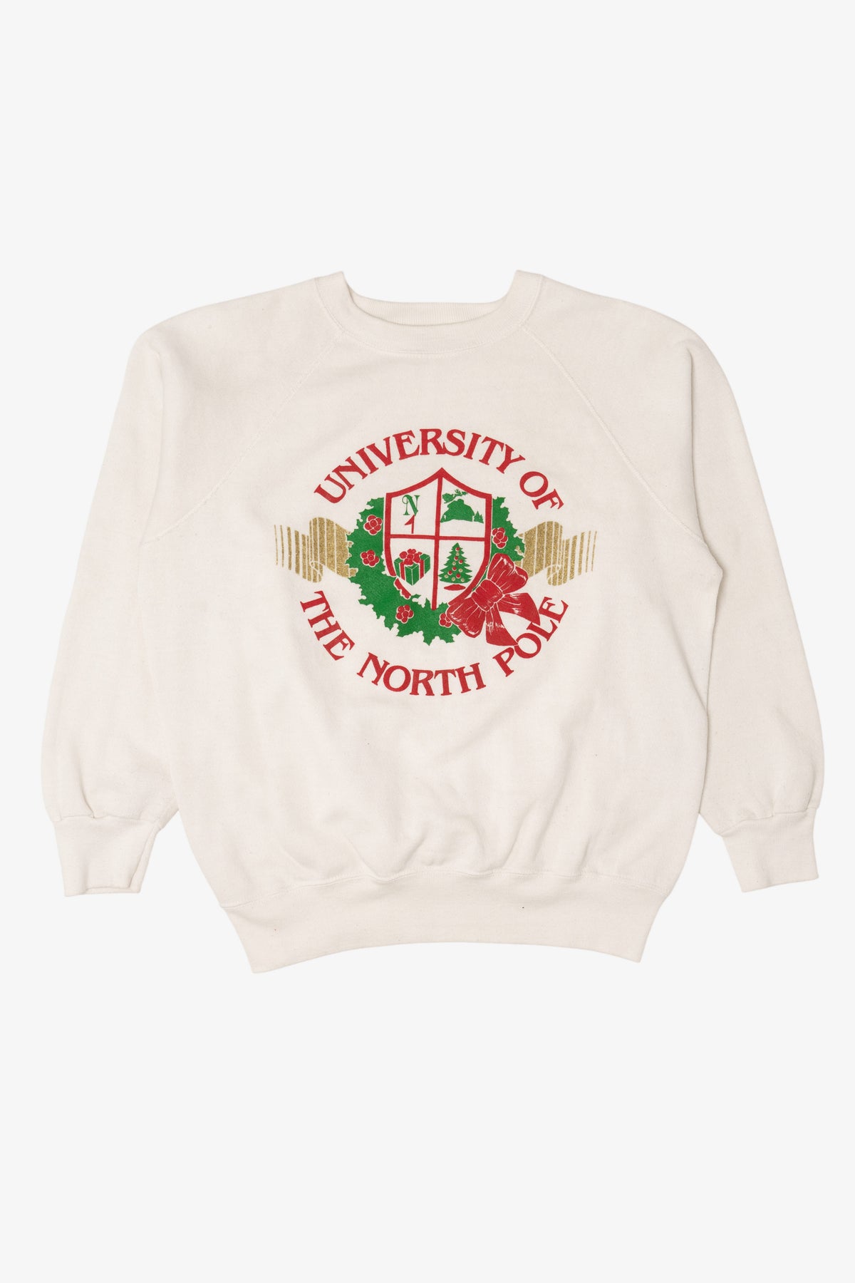 Vintage "University Of The North Pole" Ugly Christmas Raglan Sweatshirt (1980s)