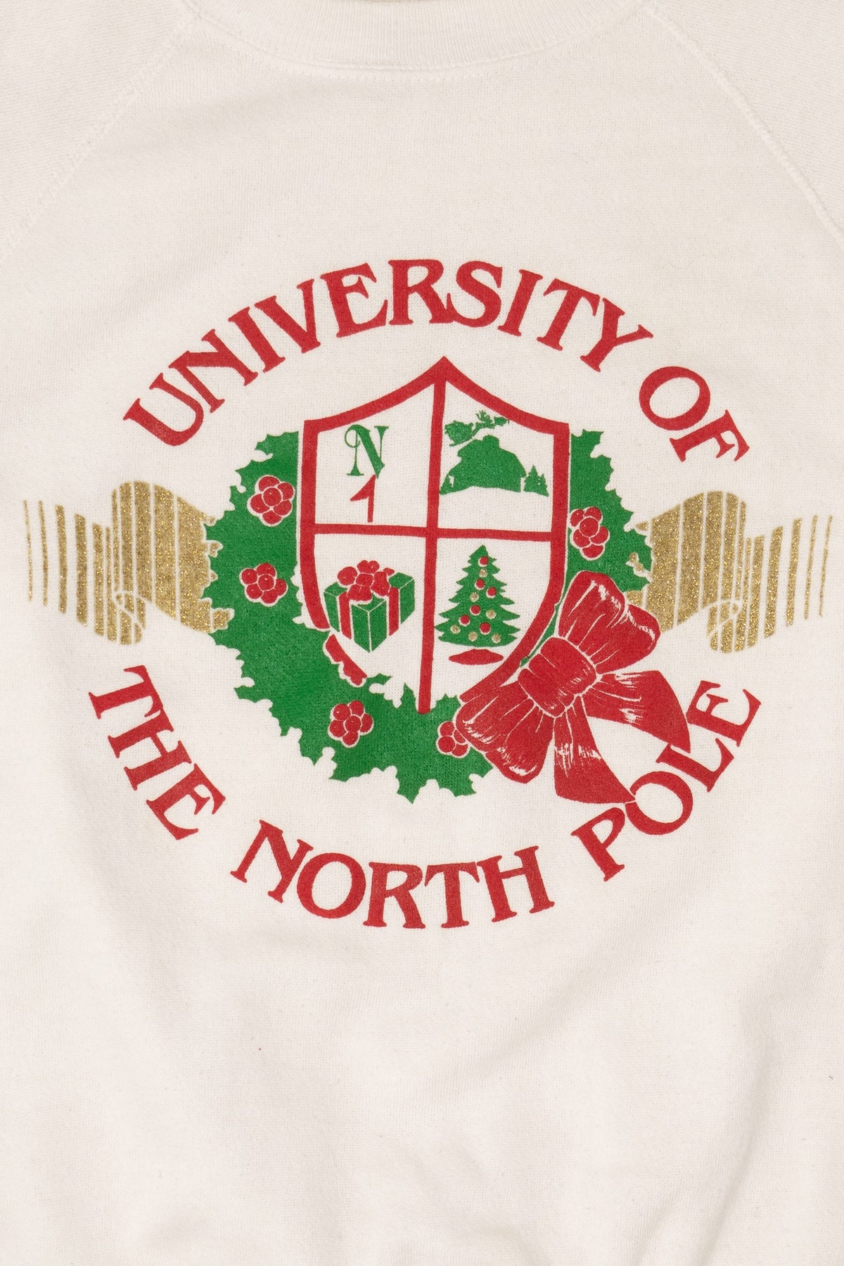 Vintage "University Of The North Pole" Ugly Christmas Raglan Sweatshirt (1980s)