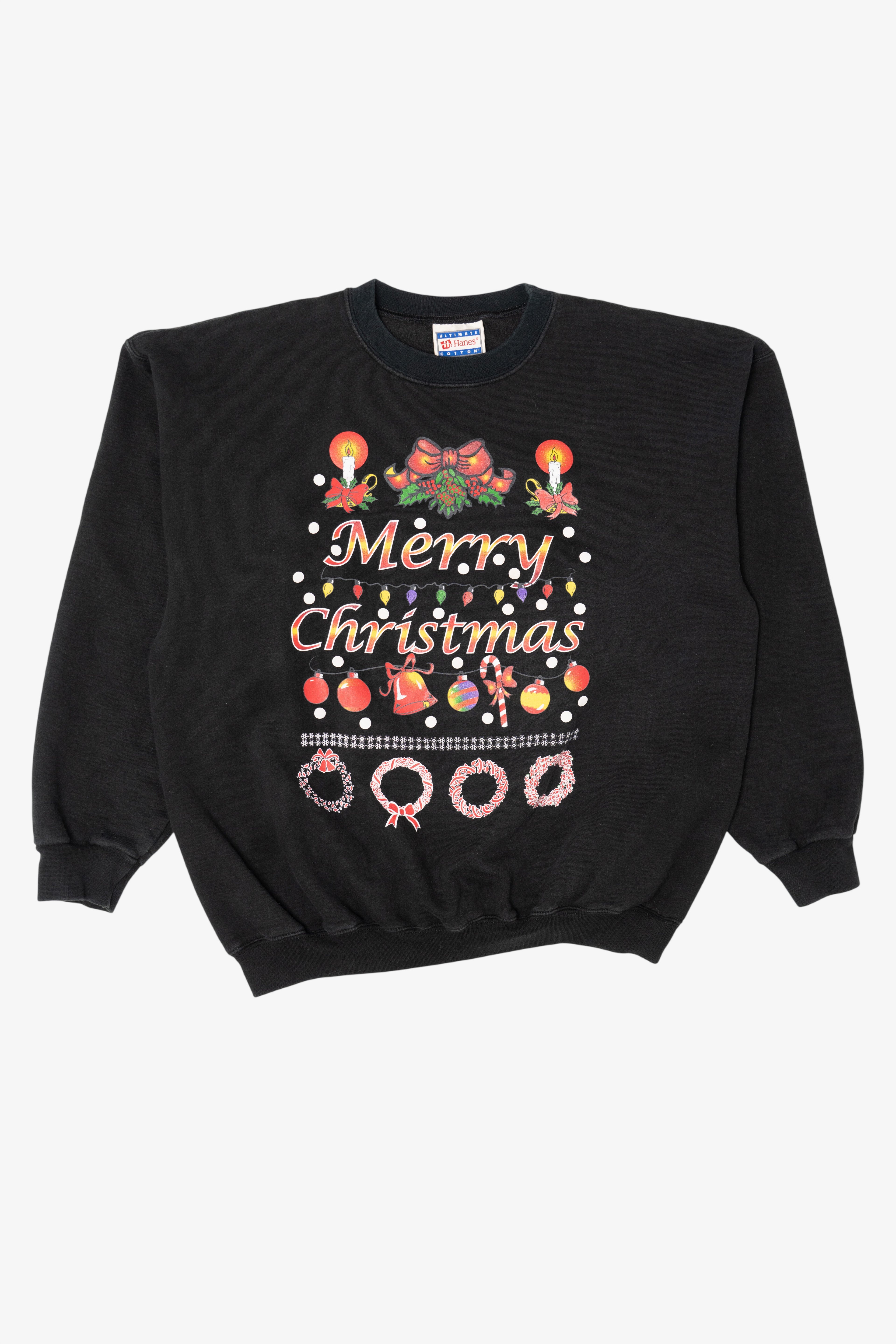 Vintage Black Hanes Ugly "Merry Christmas" Sweatshirt (1990s)