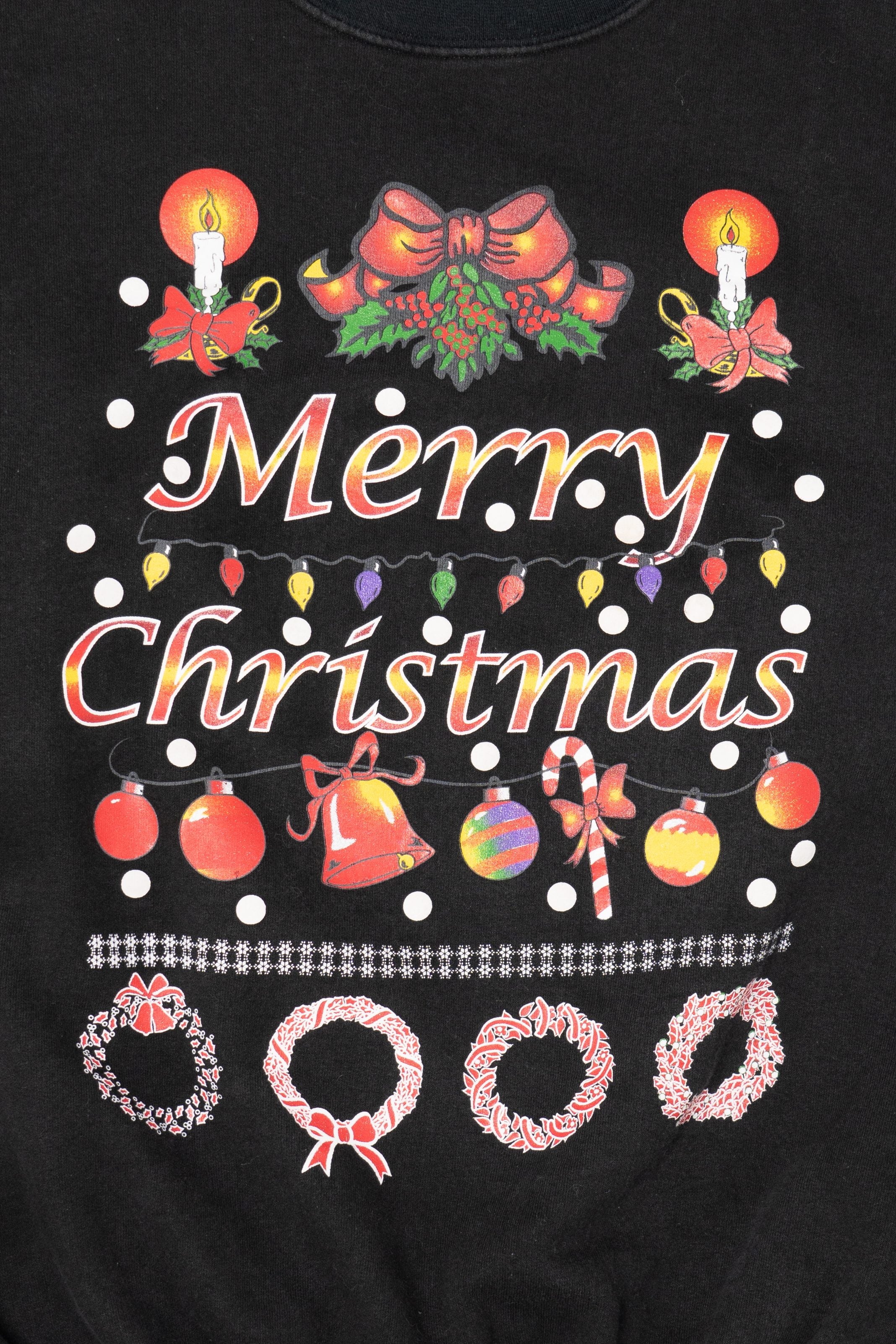 Vintage Black Hanes Ugly "Merry Christmas" Sweatshirt (1990s)