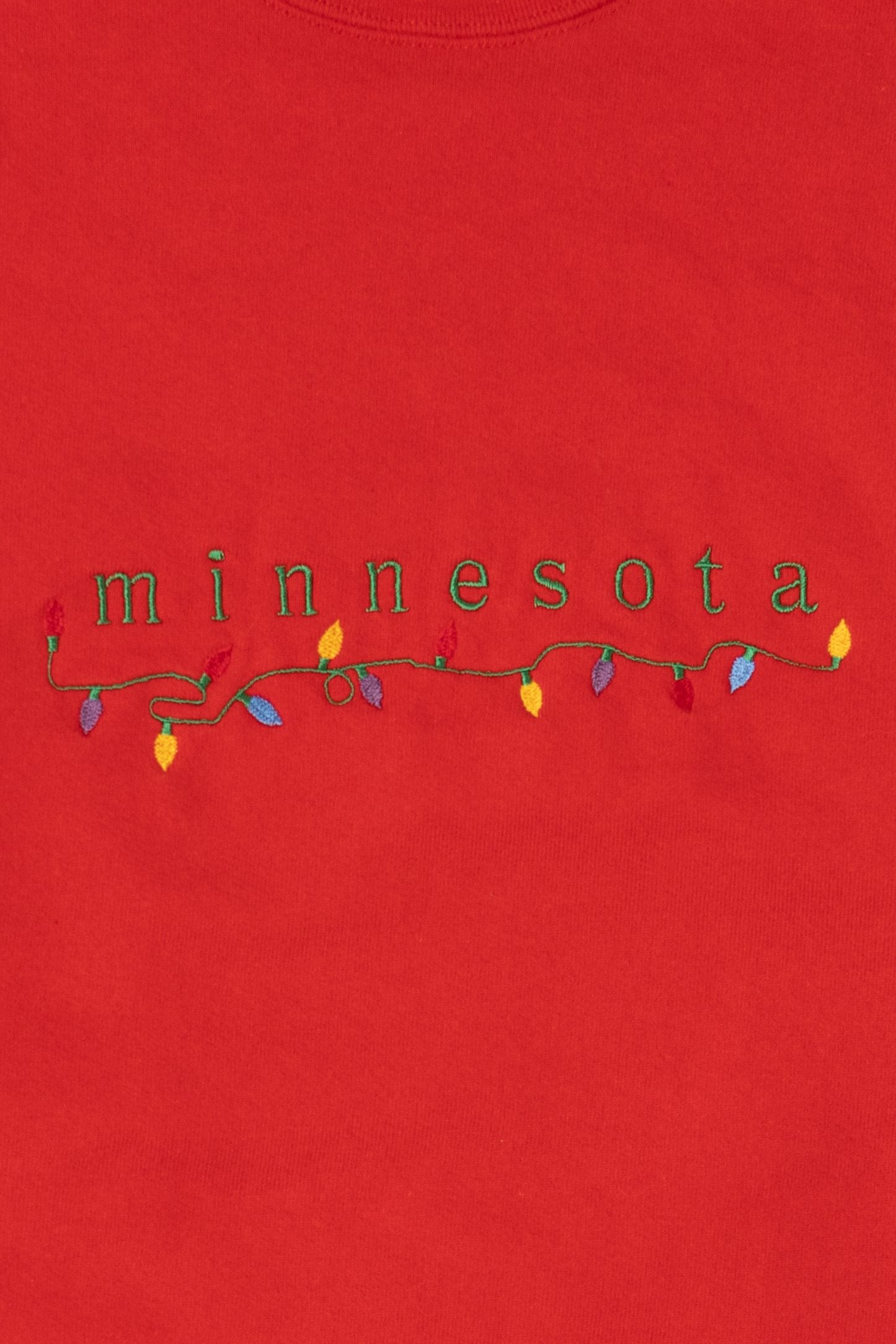 Vintage Red Oneita Embroidered "Minnesota" Lights Ugly Christmas Sweatshirt (1990s)
