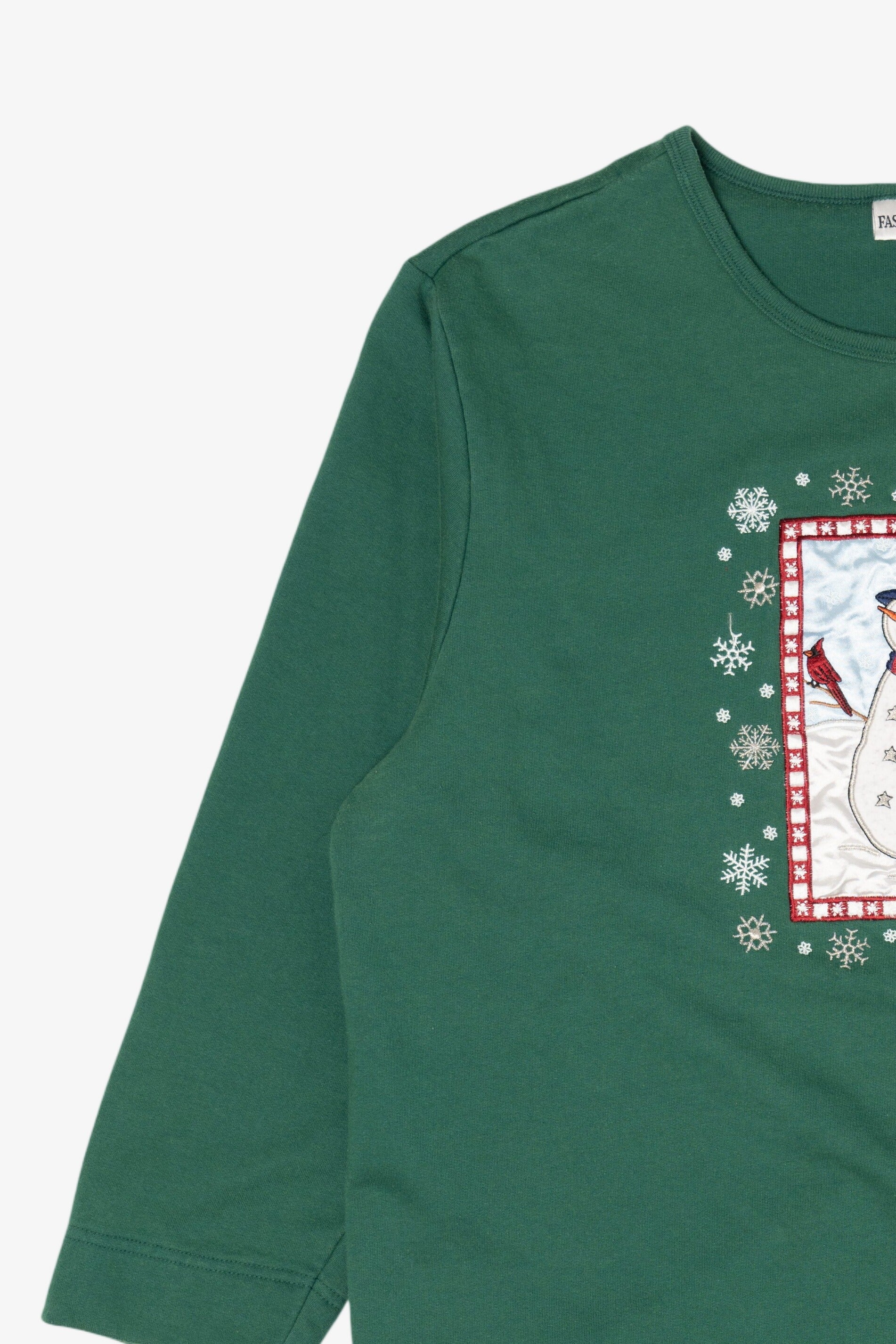 Vintage Dark Green Fashion Bug Snowmen Ugly Christmas Sweatshirt (1990s)