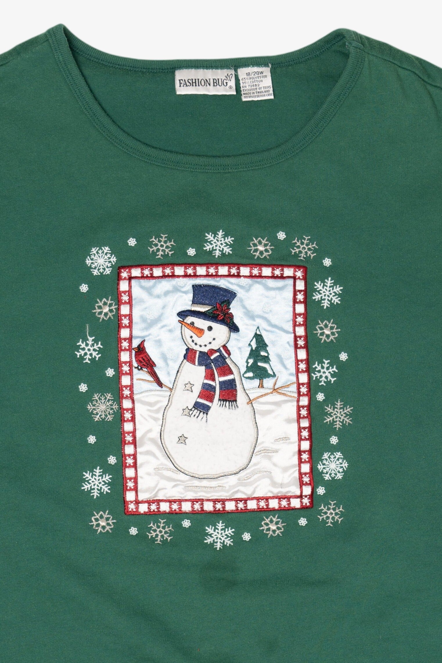 Vintage Dark Green Fashion Bug Snowmen Ugly Christmas Sweatshirt (1990s)
