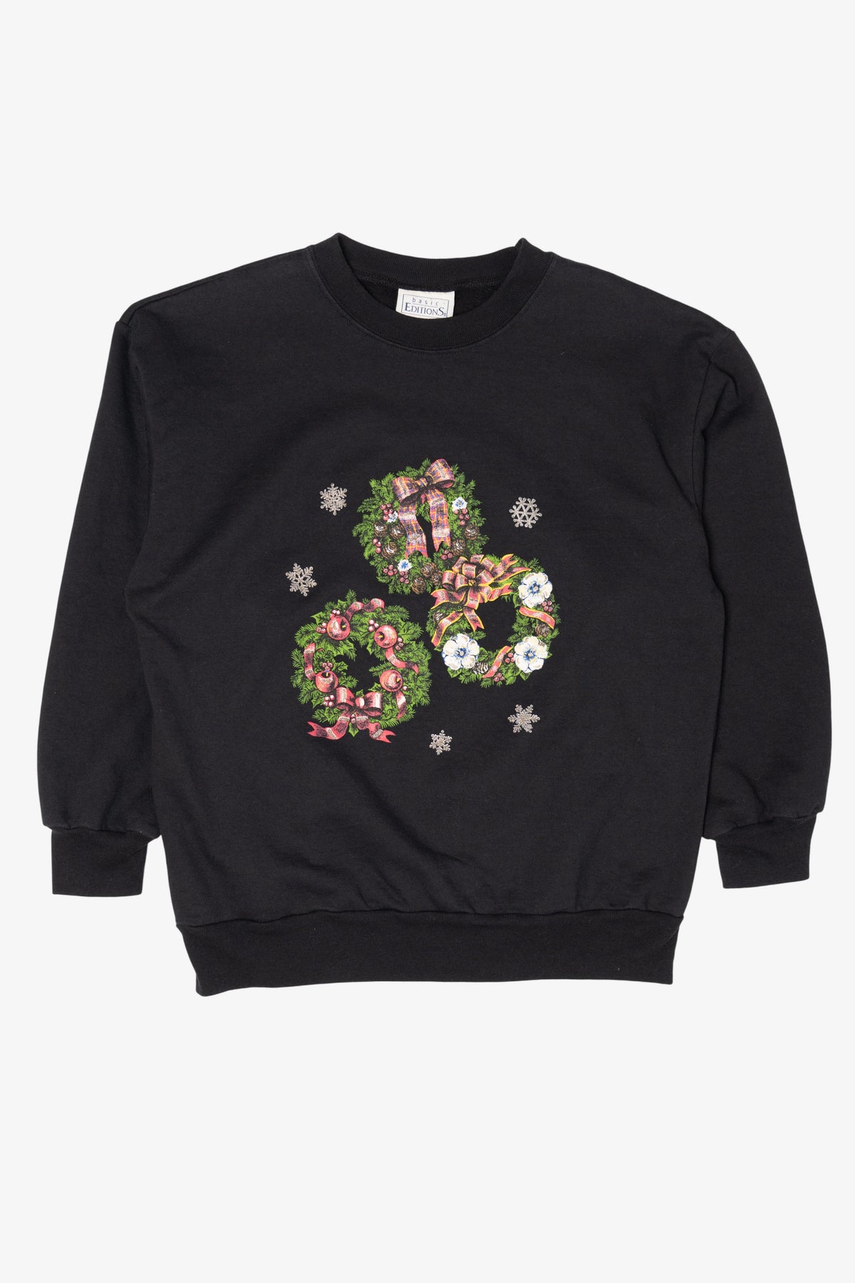 Vintage Black Basic Editions Wreaths Ugly Christmas Sweatshirt (1990s)