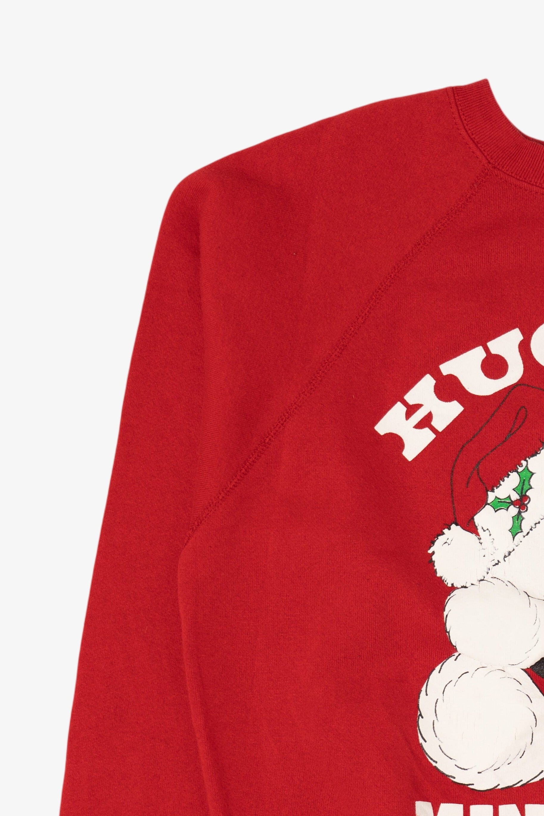Vintage "Hug Me In Minnesota" Teddy Bear Raglan Ugly Christmas Sweatshirt (1990s)