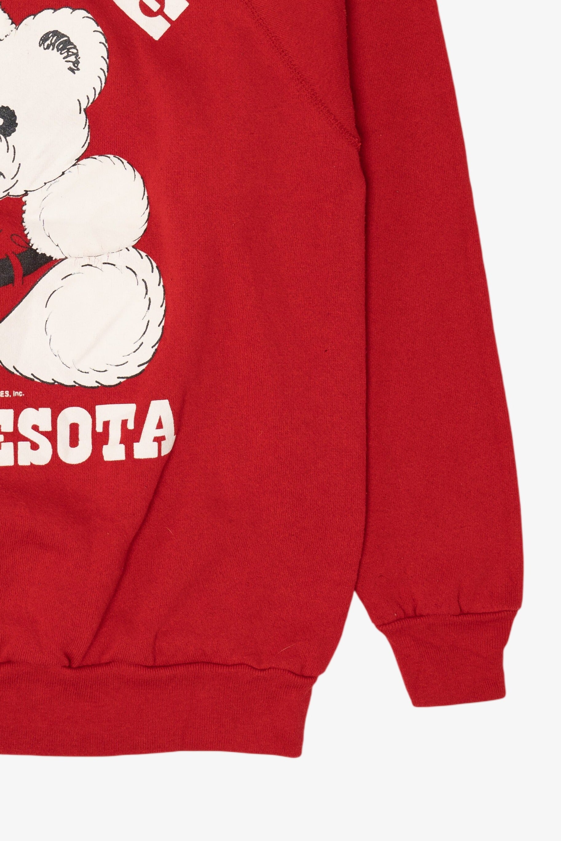 Vintage "Hug Me In Minnesota" Teddy Bear Raglan Ugly Christmas Sweatshirt (1990s)