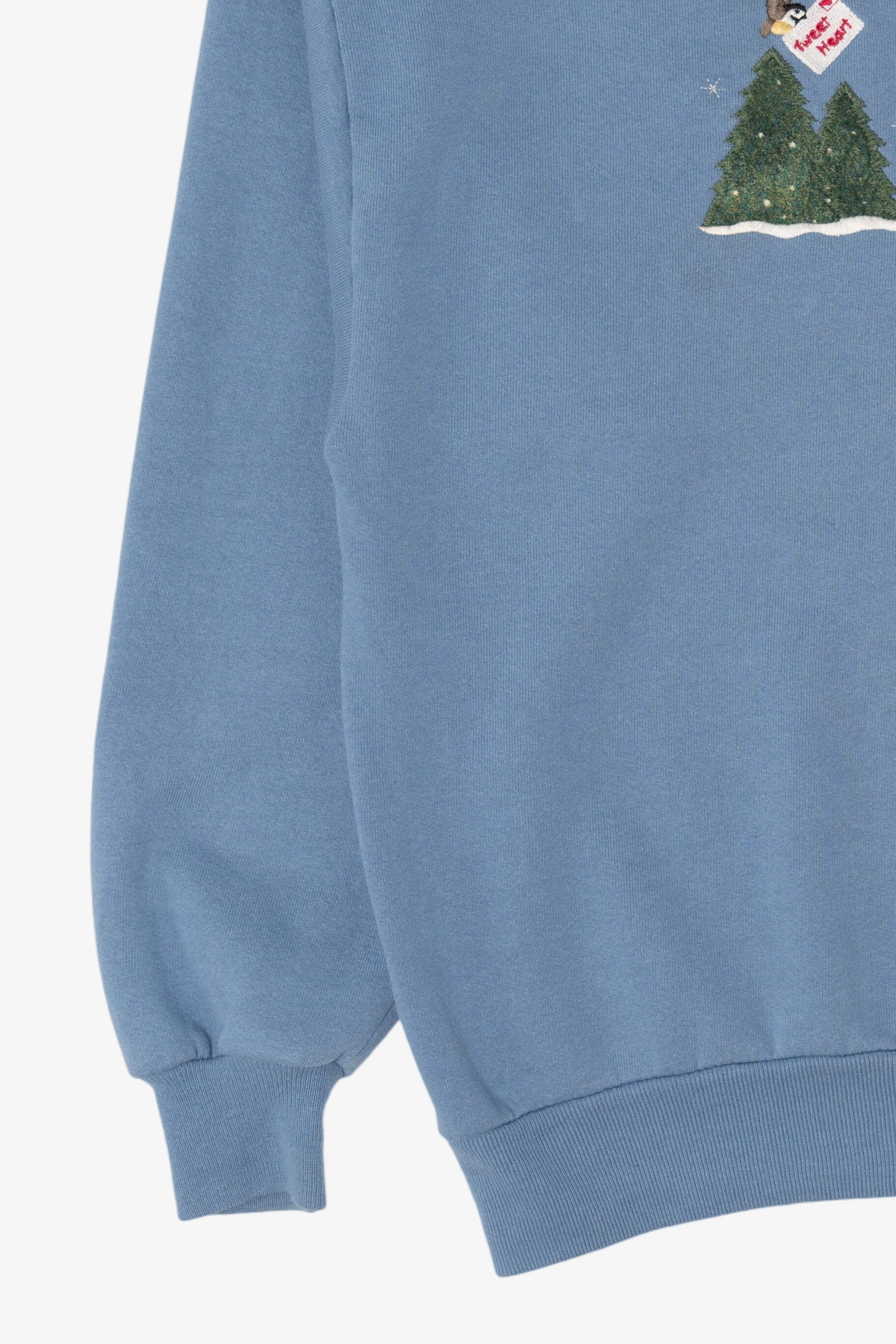 Vintage Light Blue Top Stitch Birds In Winter Ugly Christmas Sweatshirt (1990s)