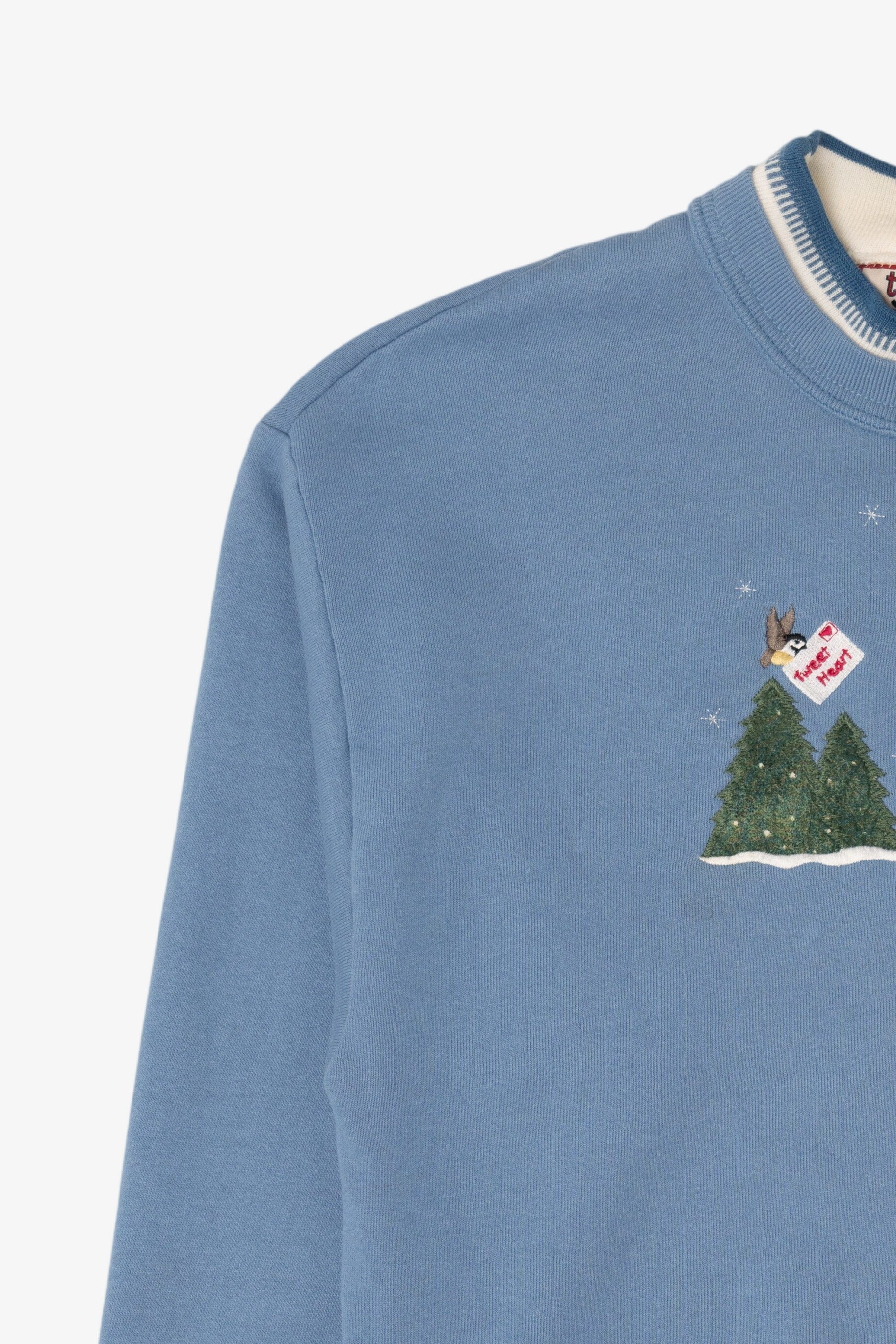 Vintage Light Blue Top Stitch Birds In Winter Ugly Christmas Sweatshirt (1990s)