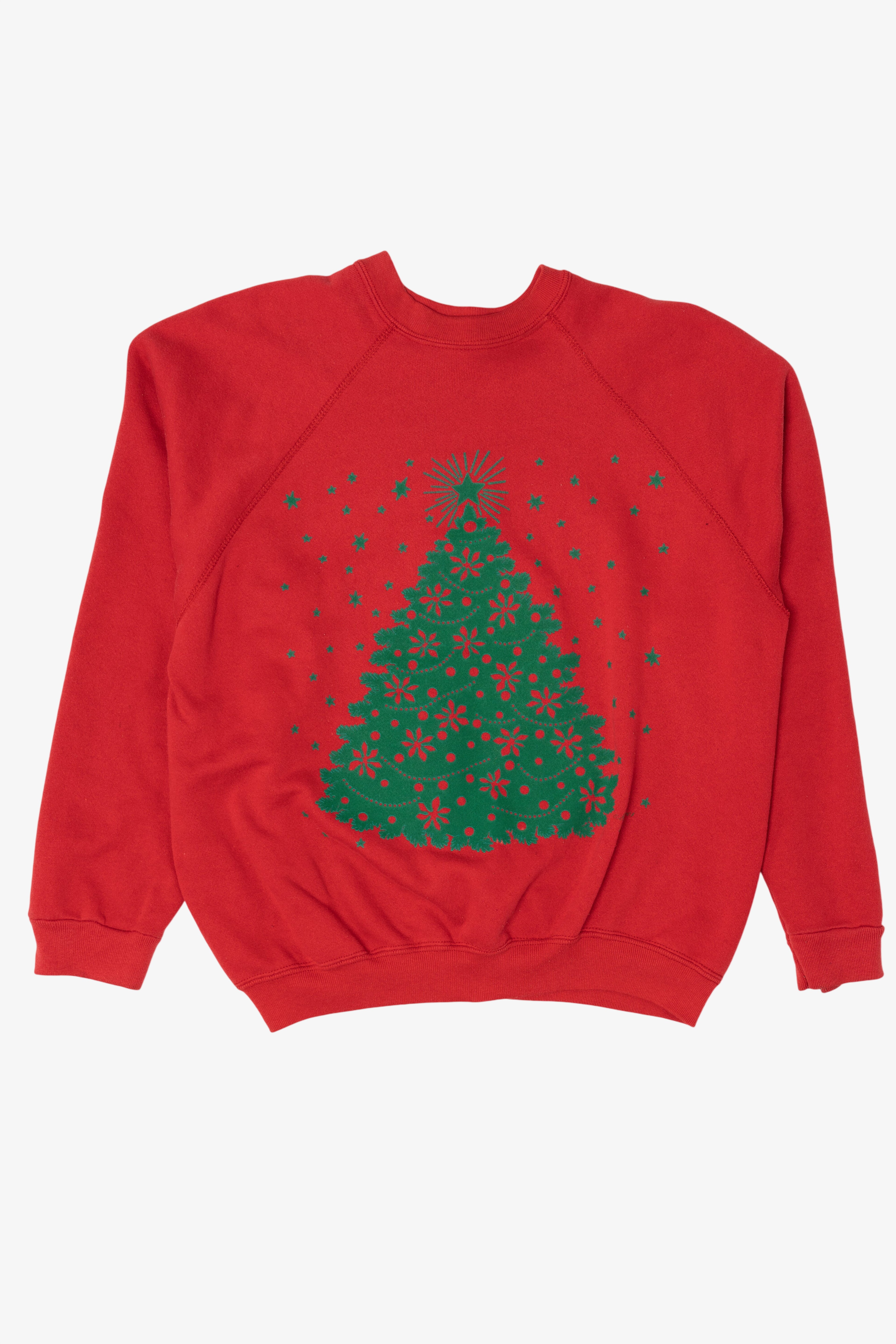 Vintage Red Tree Ugly Christmas Raglan Sweatshirt (1990s)