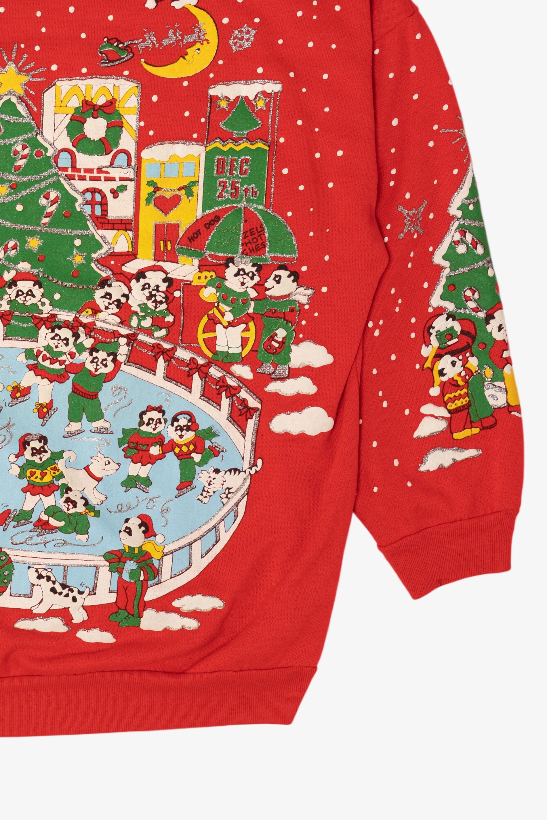 Vintage Red Embossed Nutcracker Panda Bears Ugly Christmas Sweatshirt (1990s)